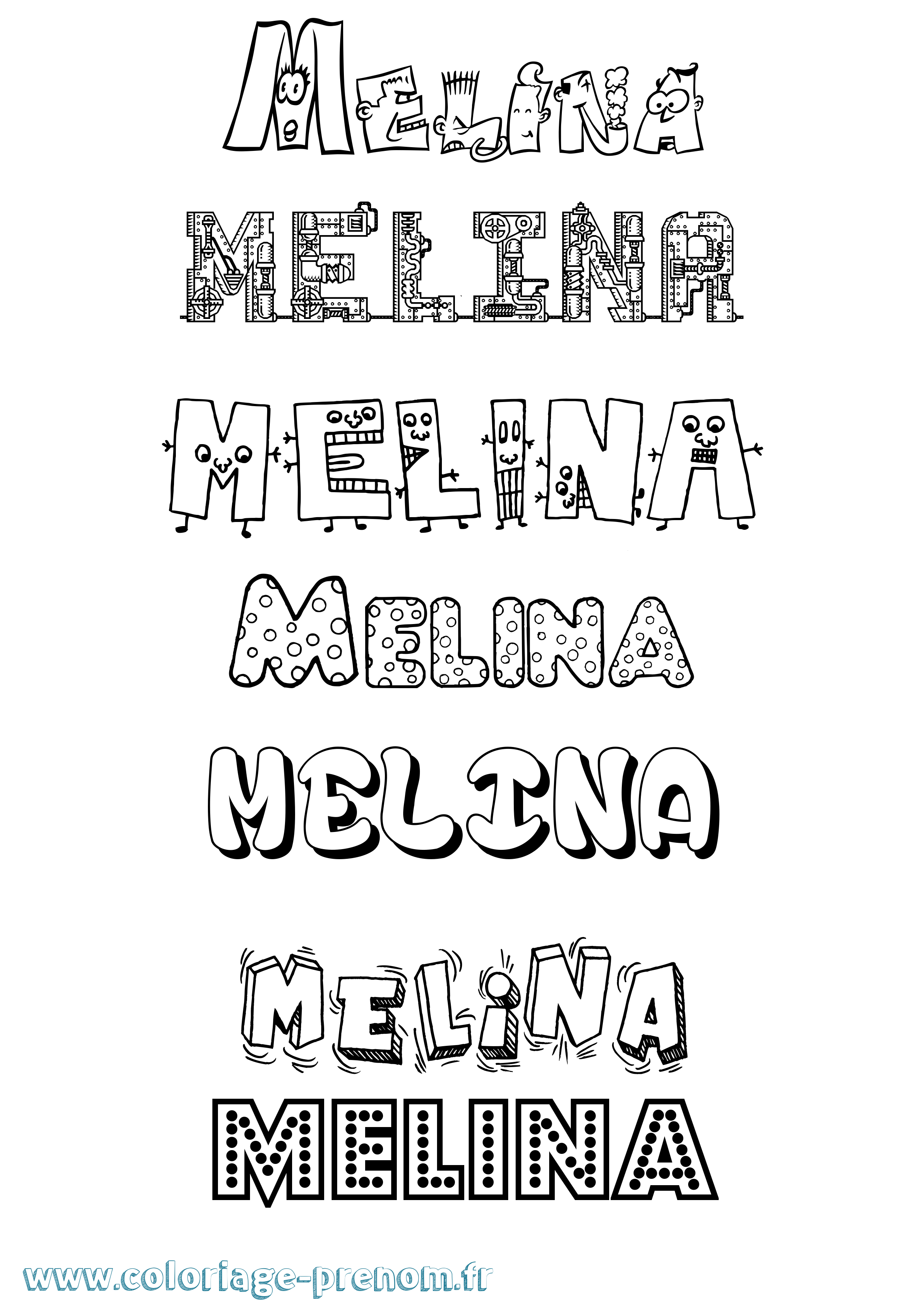 Coloriage prénom Melina Fun