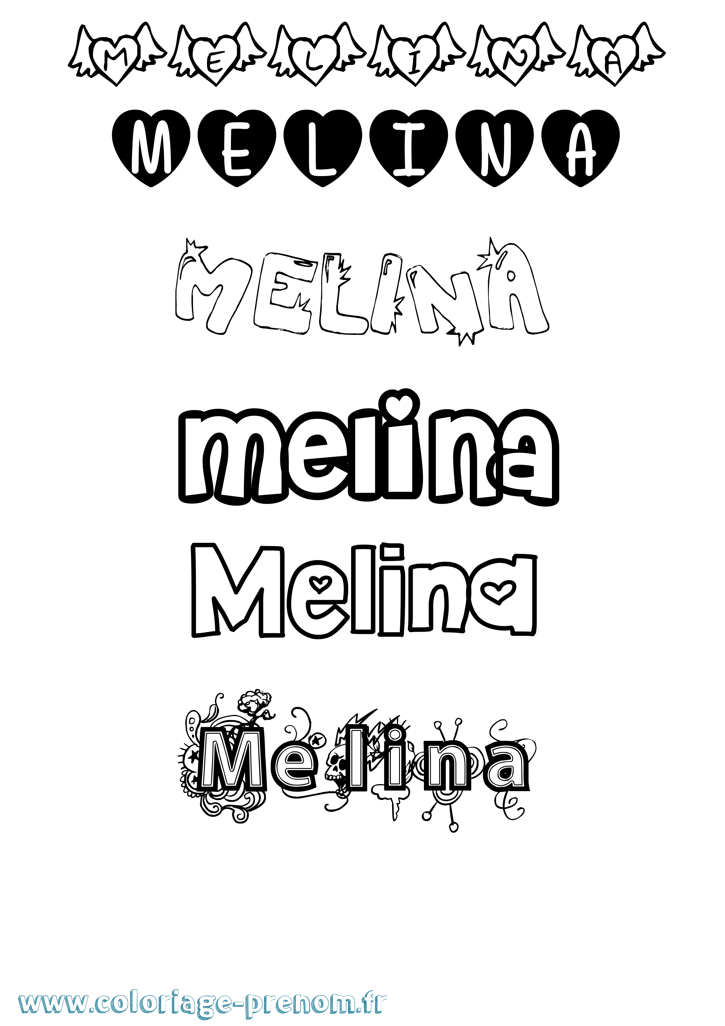 Coloriage prénom Melina Girly