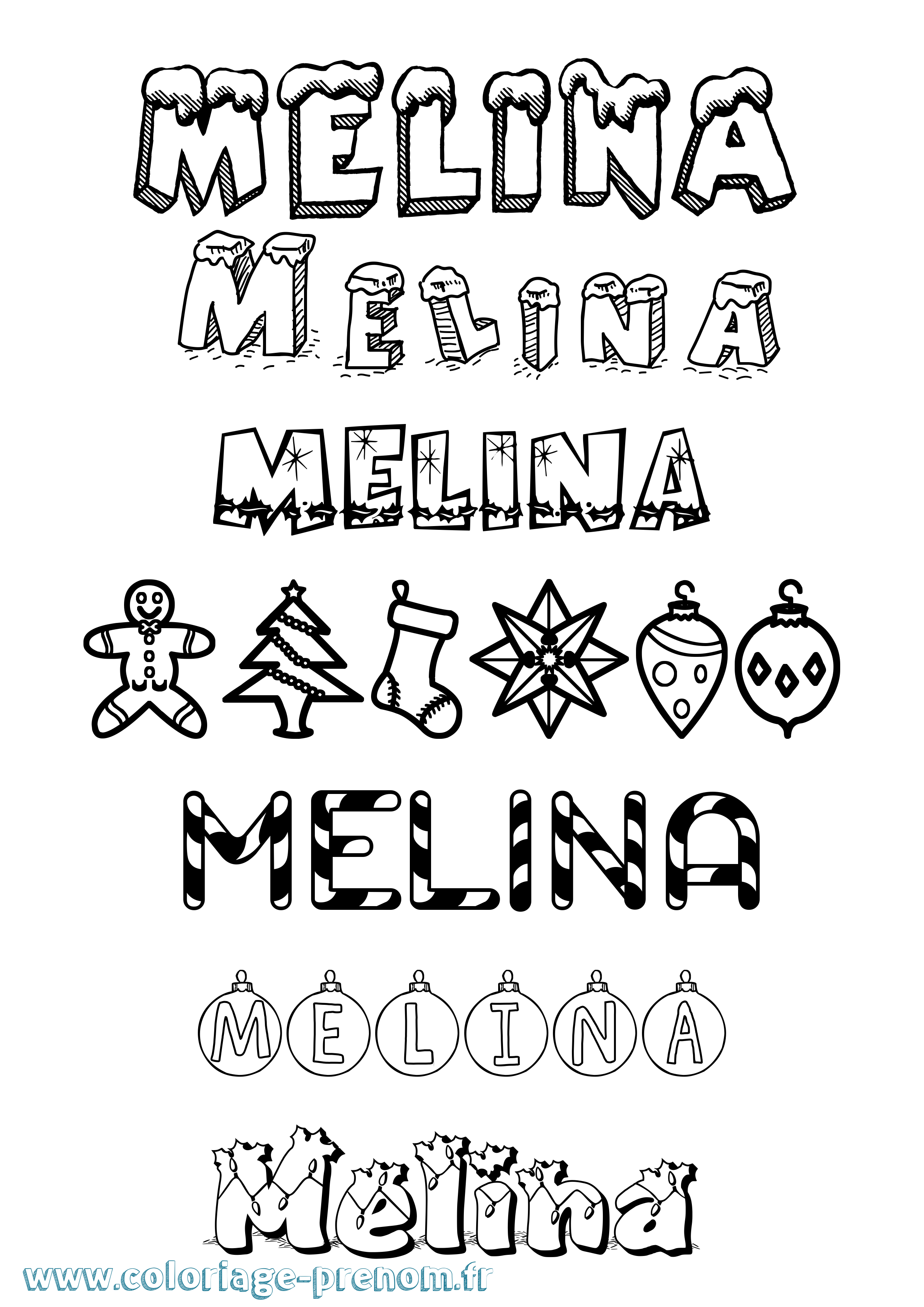 Coloriage prénom Melina Noël