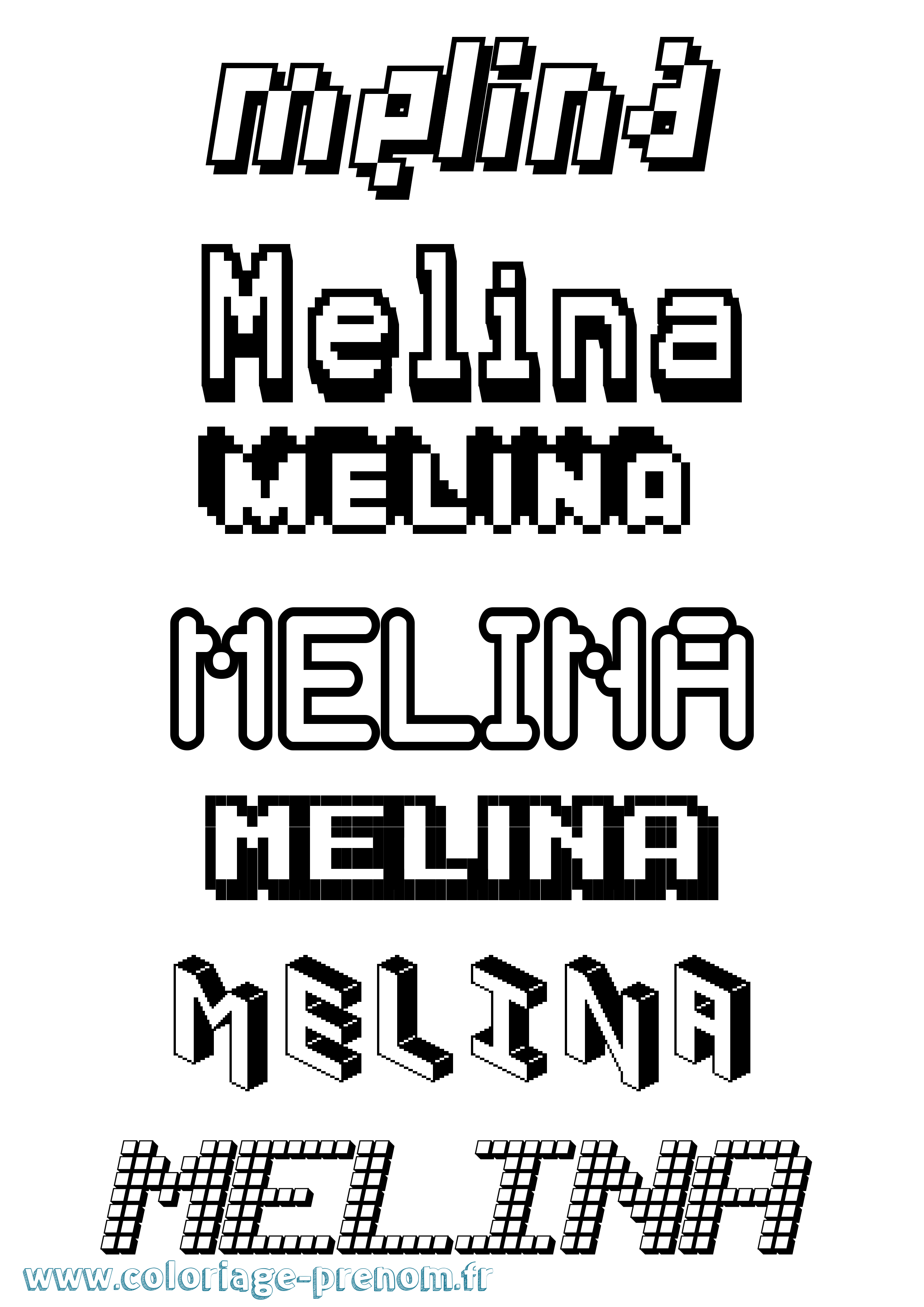 Coloriage prénom Melina Pixel