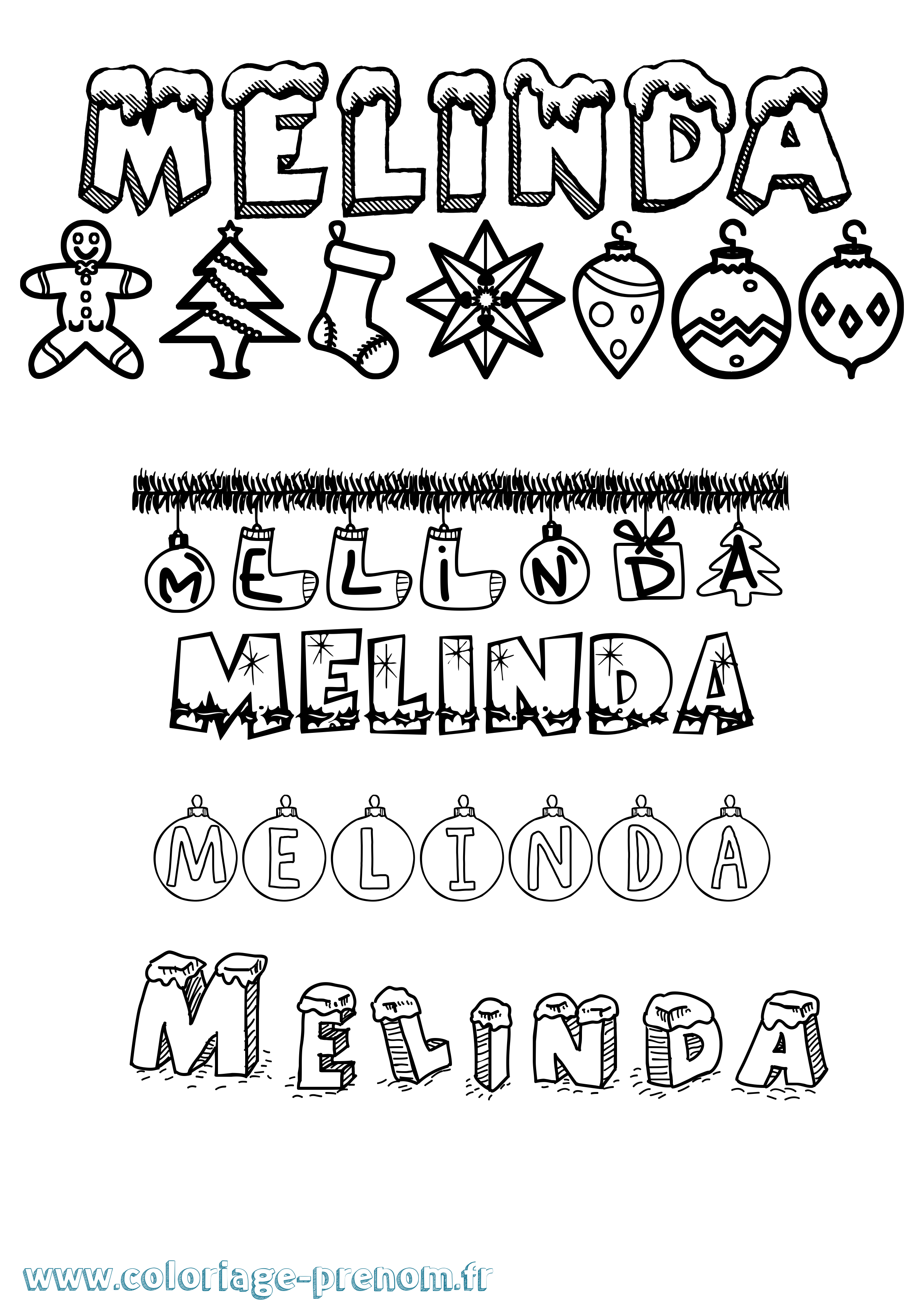 Coloriage prénom Melinda Noël