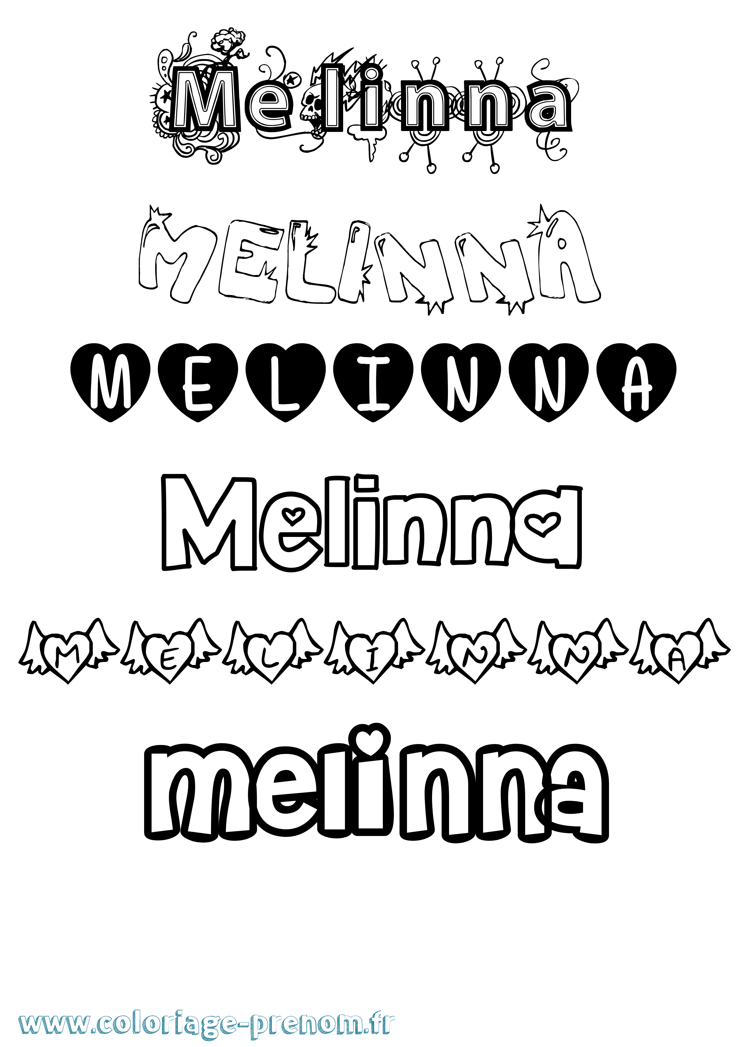 Coloriage prénom Melinna Girly