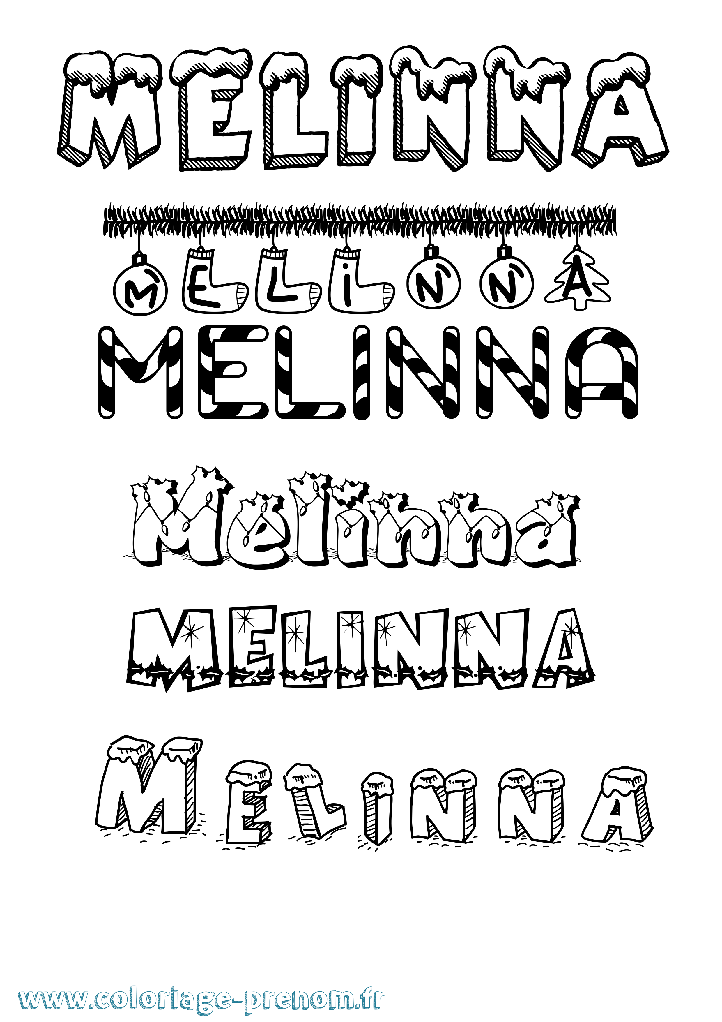 Coloriage prénom Melinna Noël
