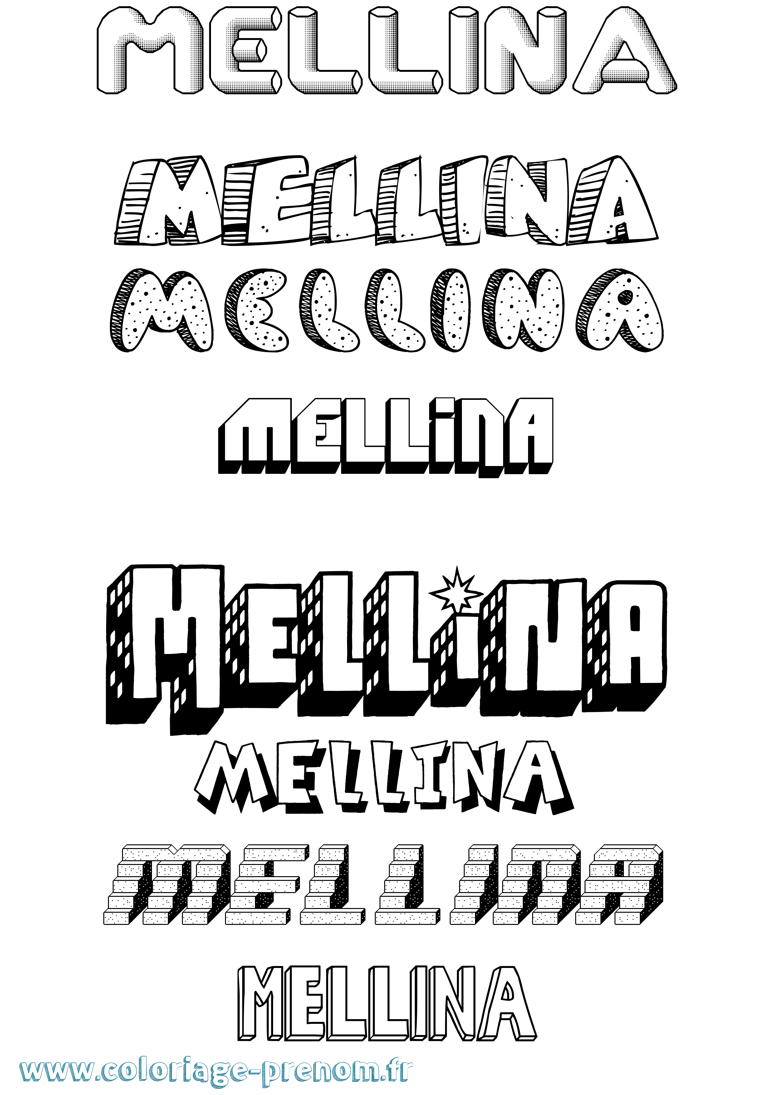 Coloriage prénom Mellina