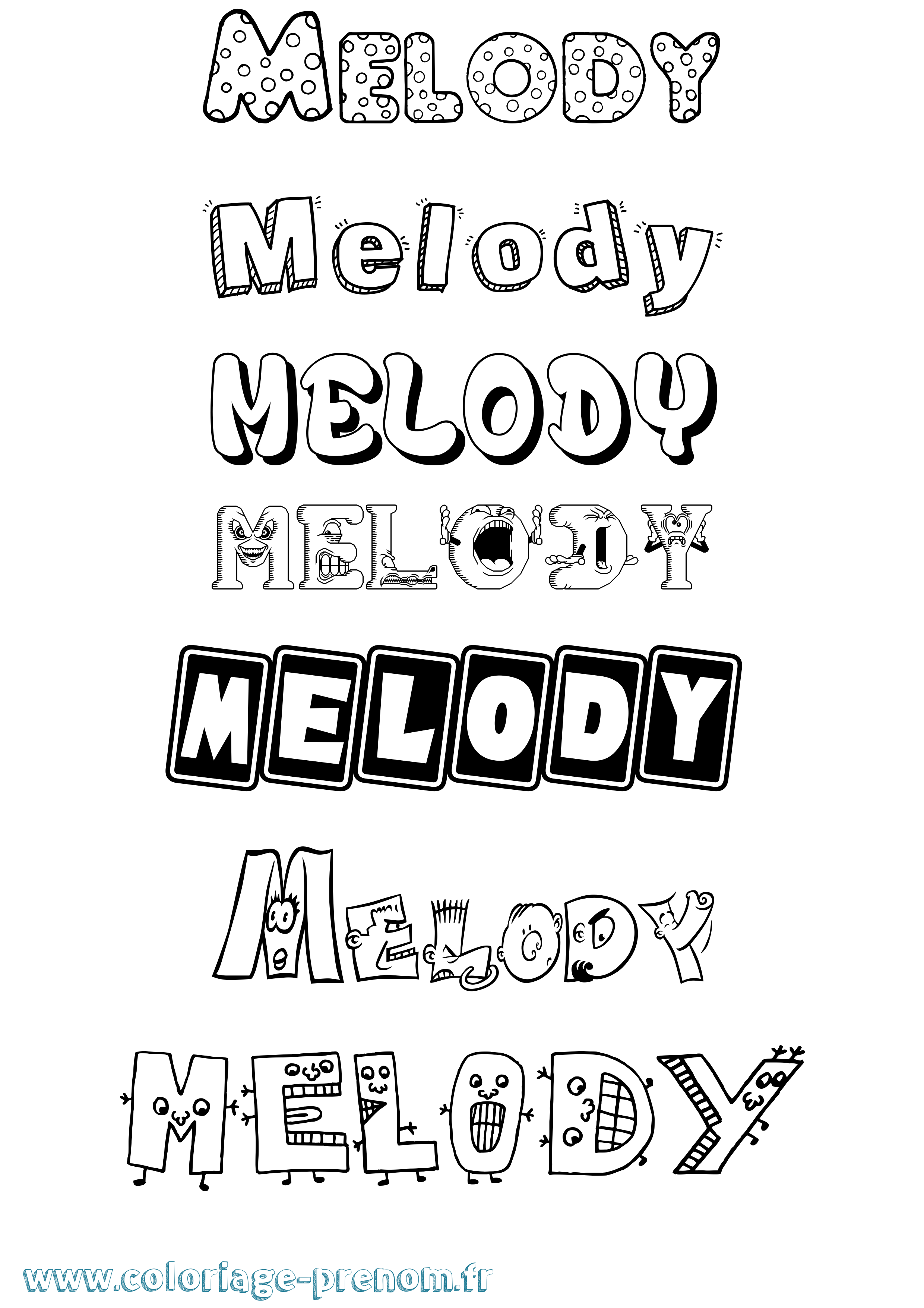 Coloriage prénom Melody Fun