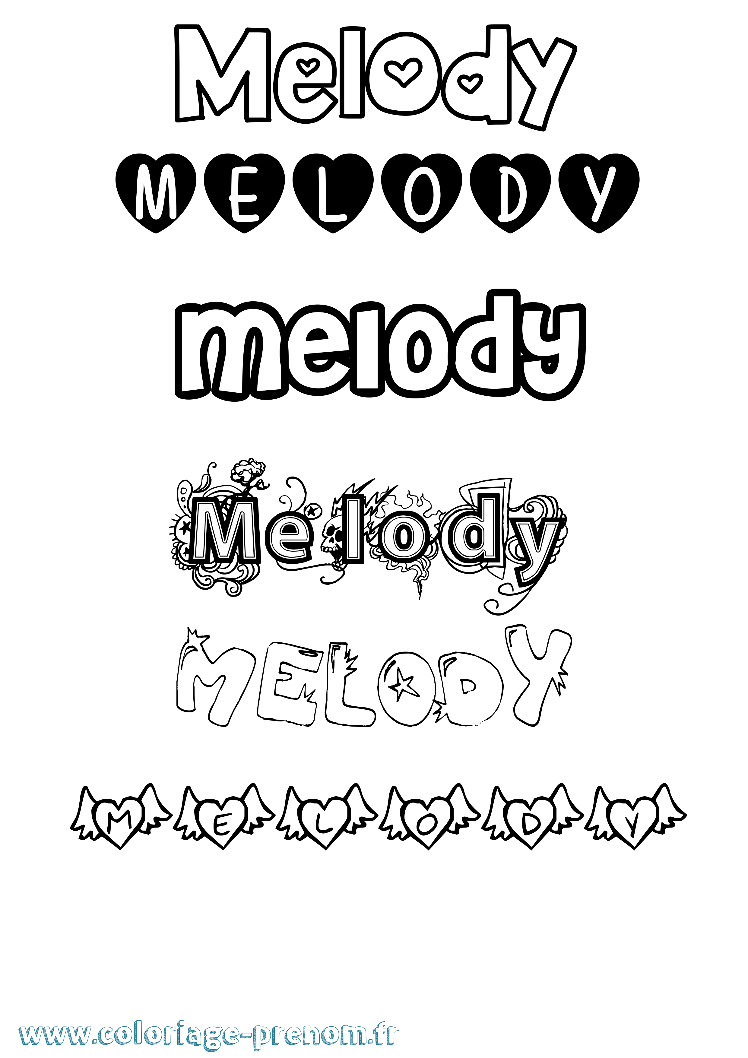 Coloriage prénom Melody Girly