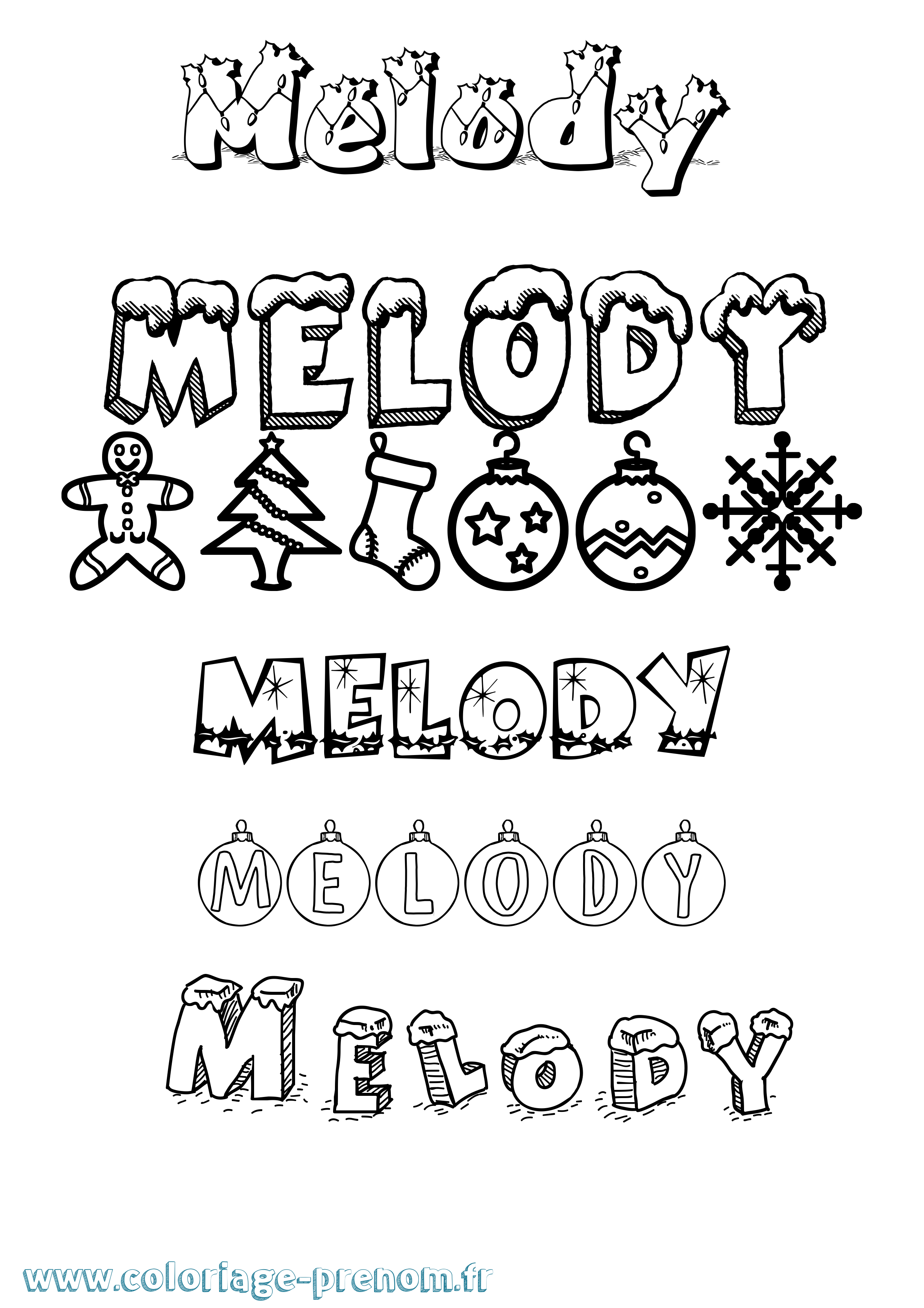 Coloriage Melody Noël Coloriage prénom Melody Noël
