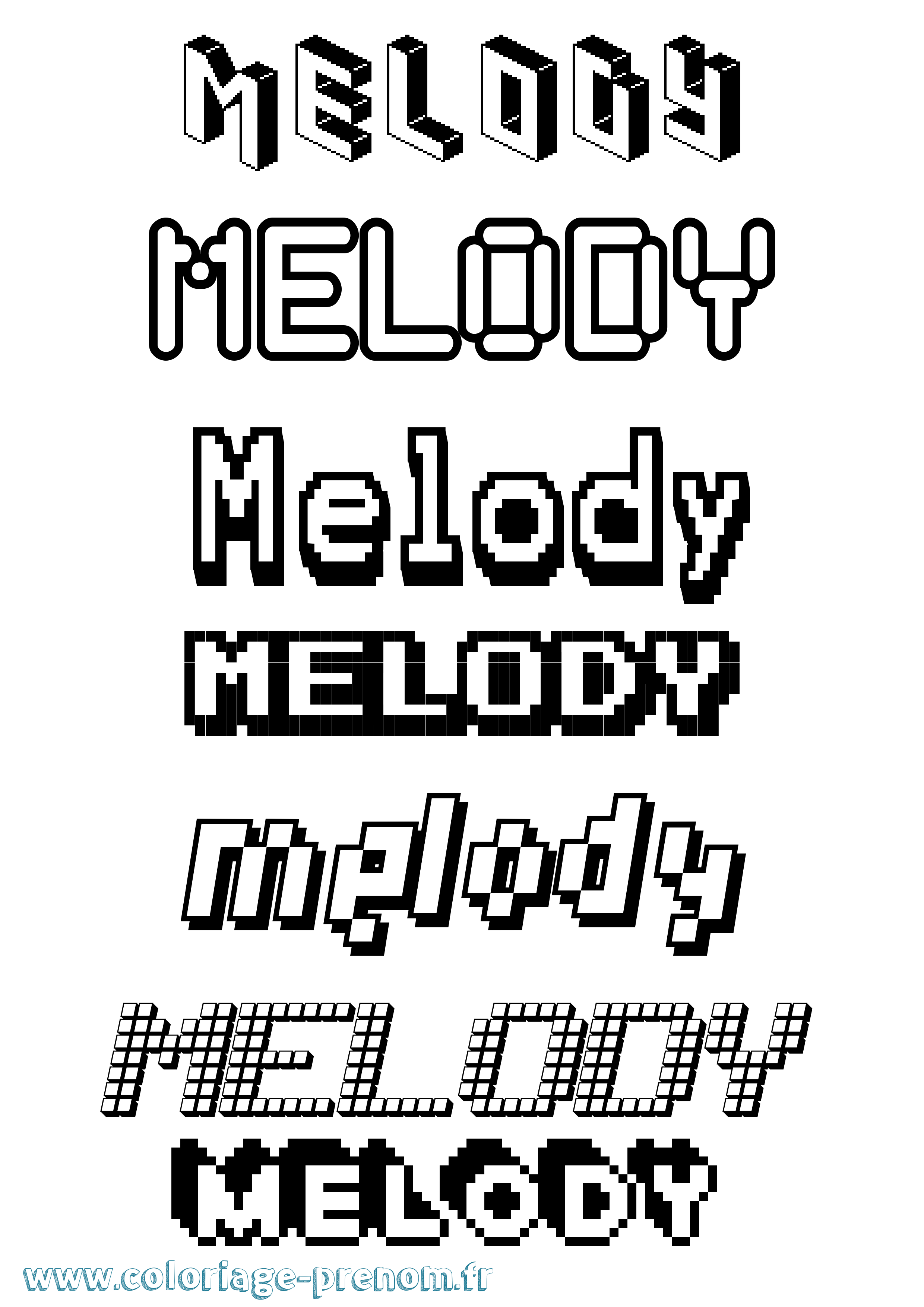 Coloriage prénom Melody Pixel