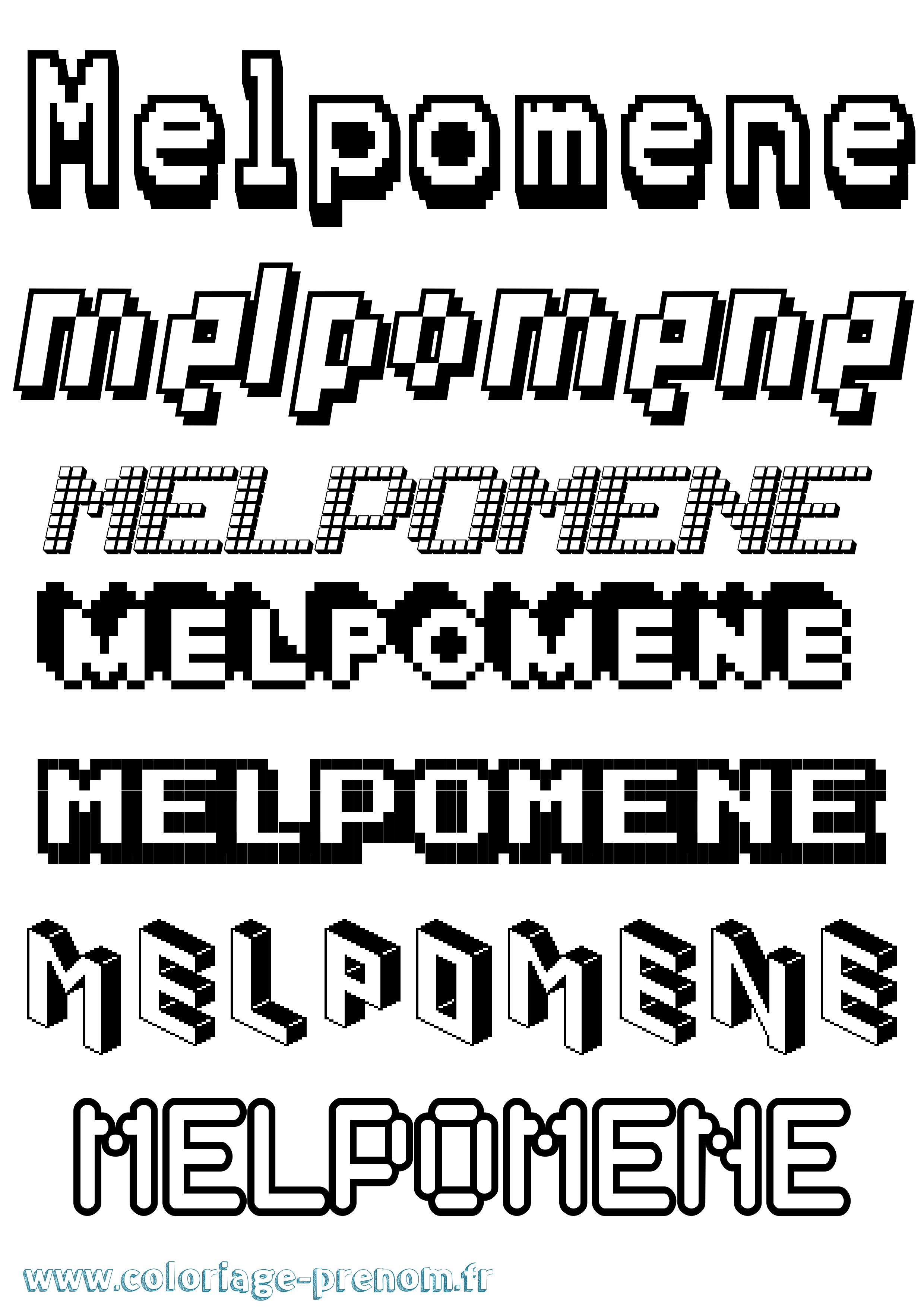 Coloriage prénom Melpomene Pixel