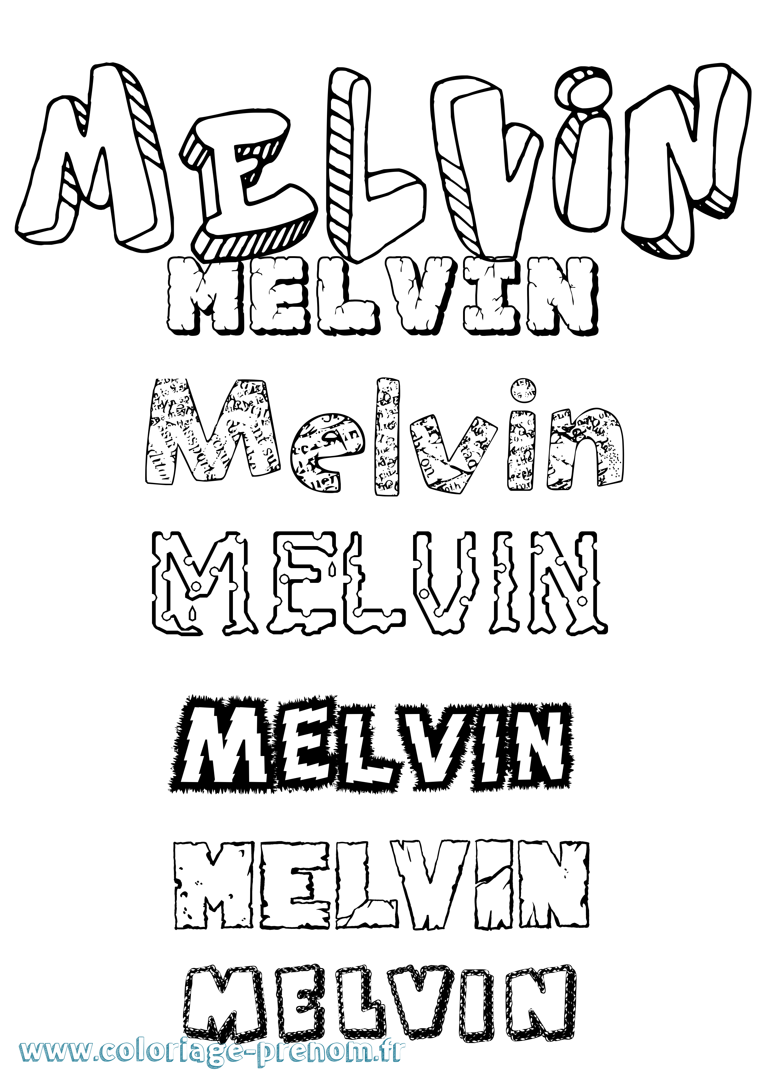 Coloriage prénom Melvin Destructuré