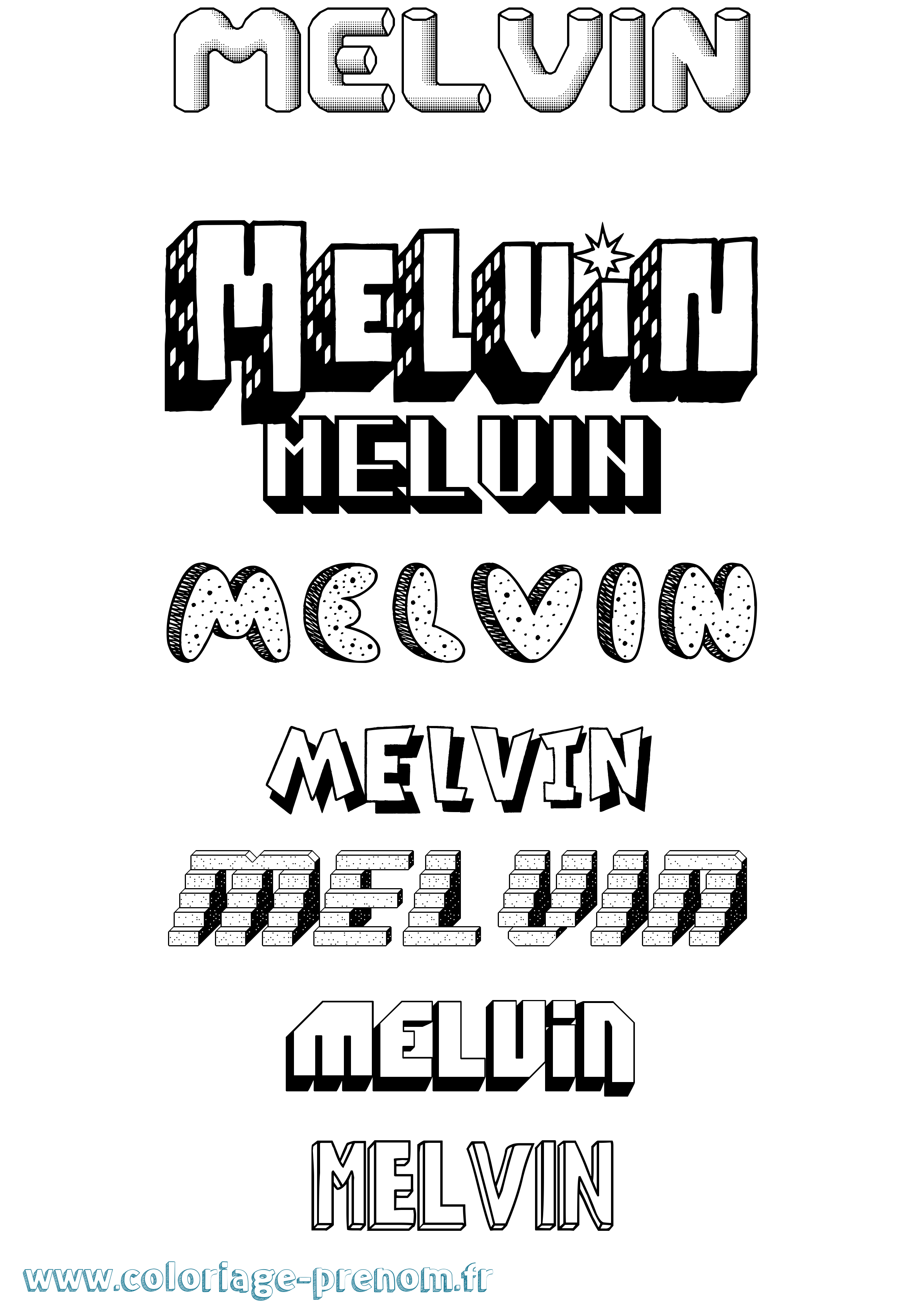 Coloriage prénom Melvin Effet 3D