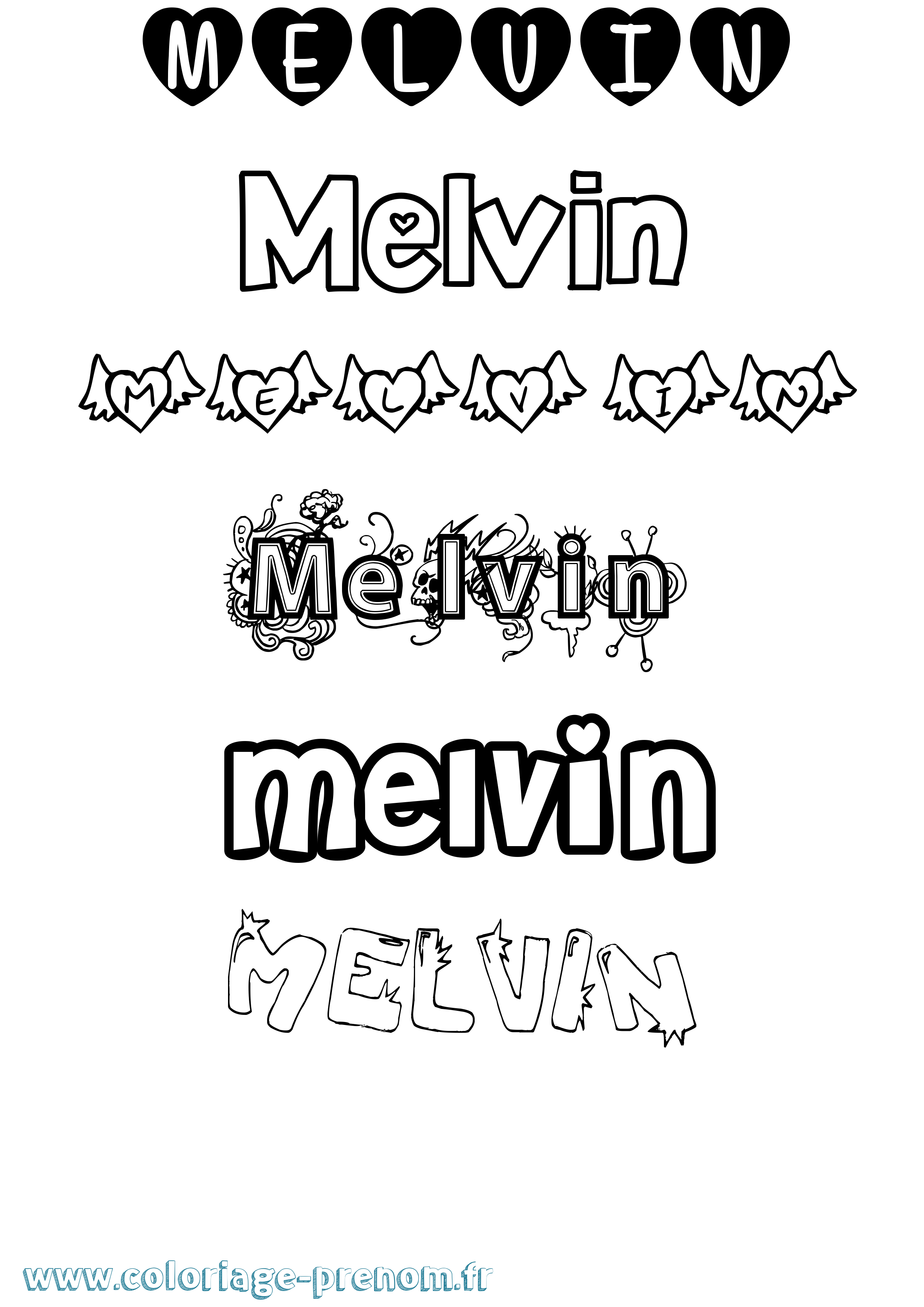Coloriage prénom Melvin Girly