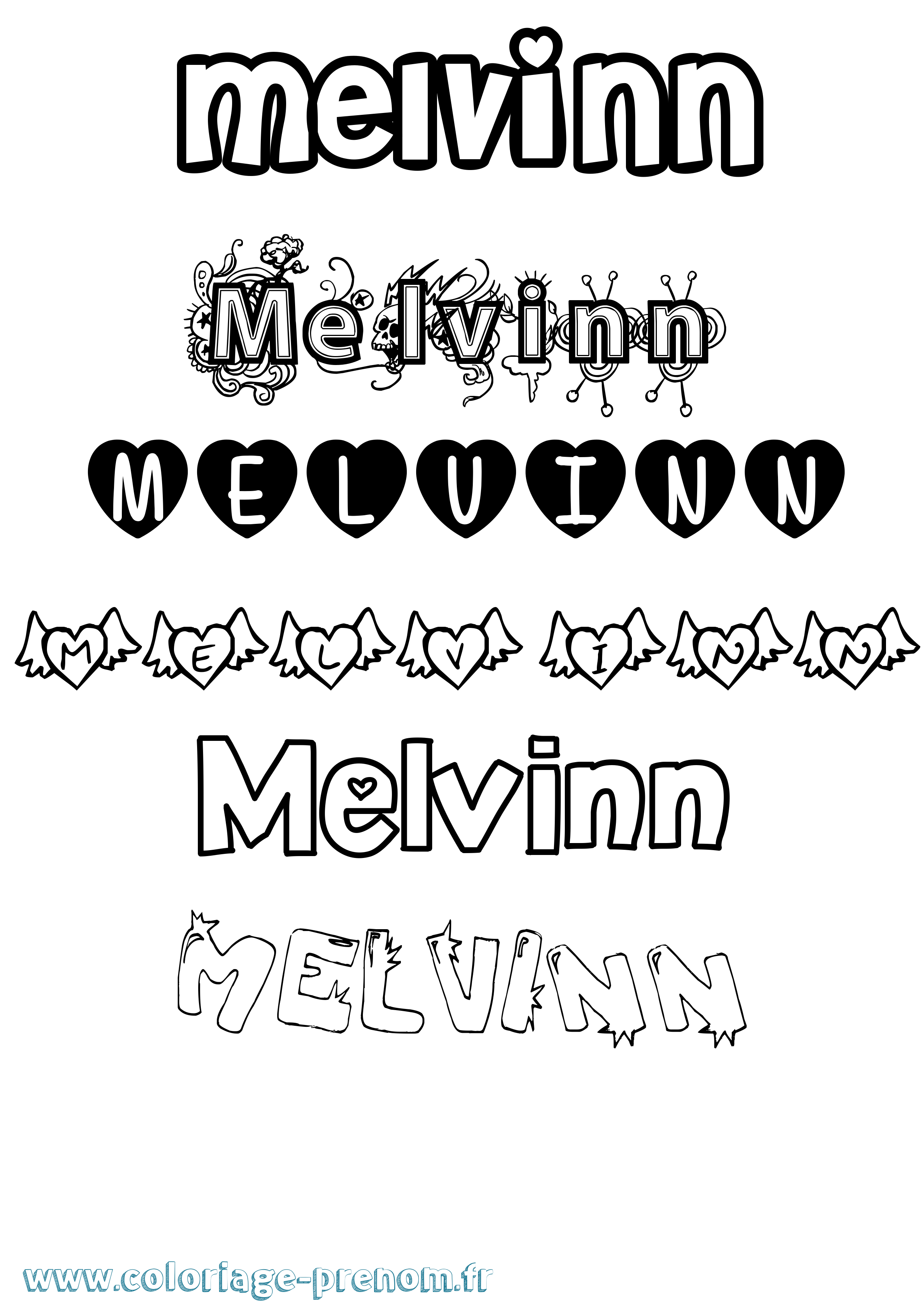 Coloriage prénom Melvinn Girly
