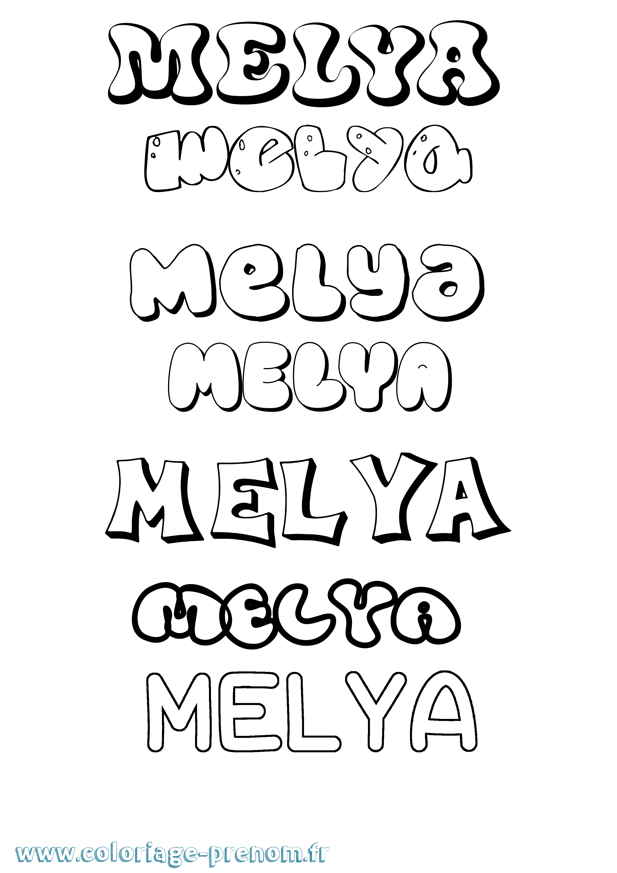 Coloriage prénom Melya Bubble