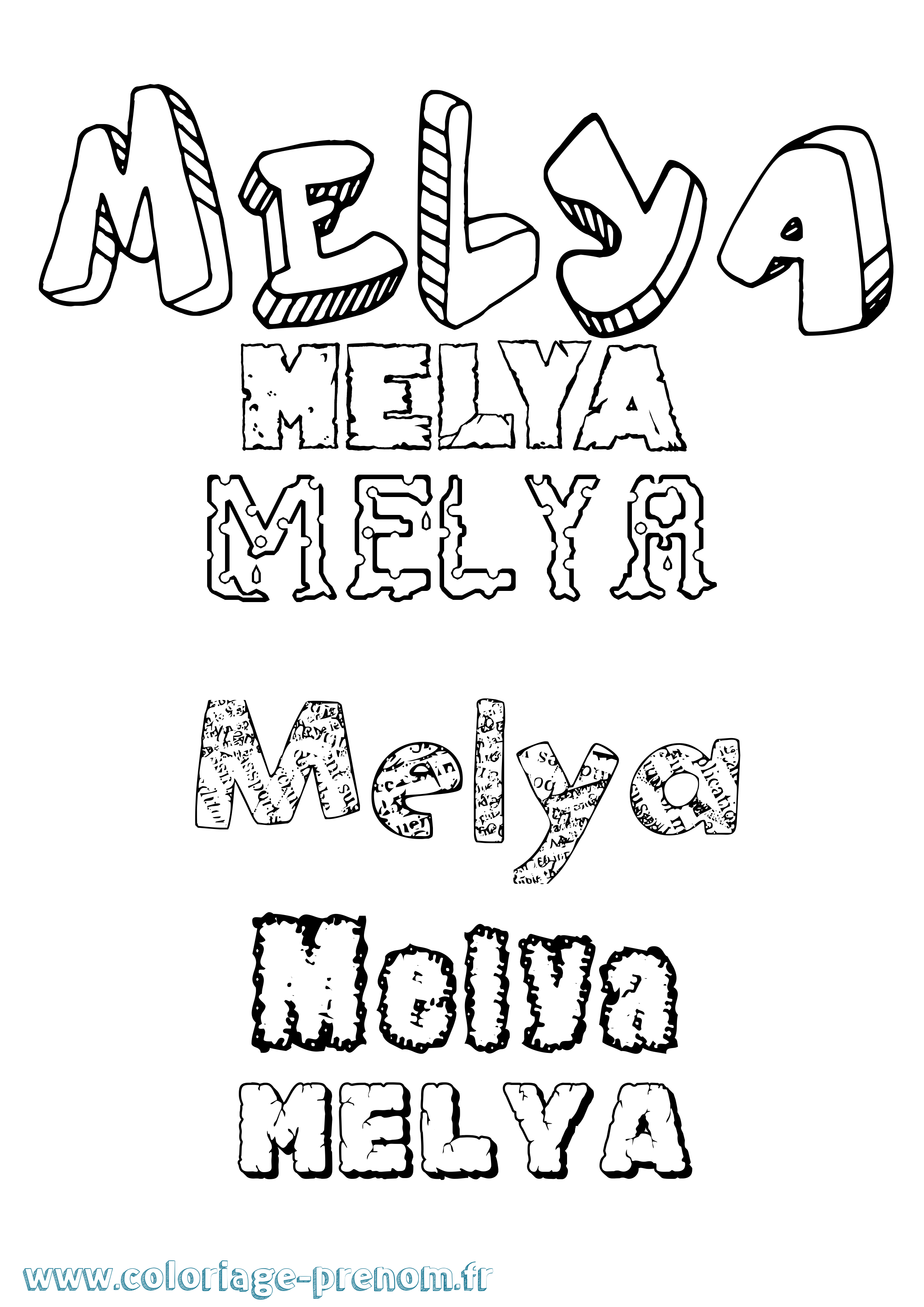 Coloriage prénom Melya Destructuré