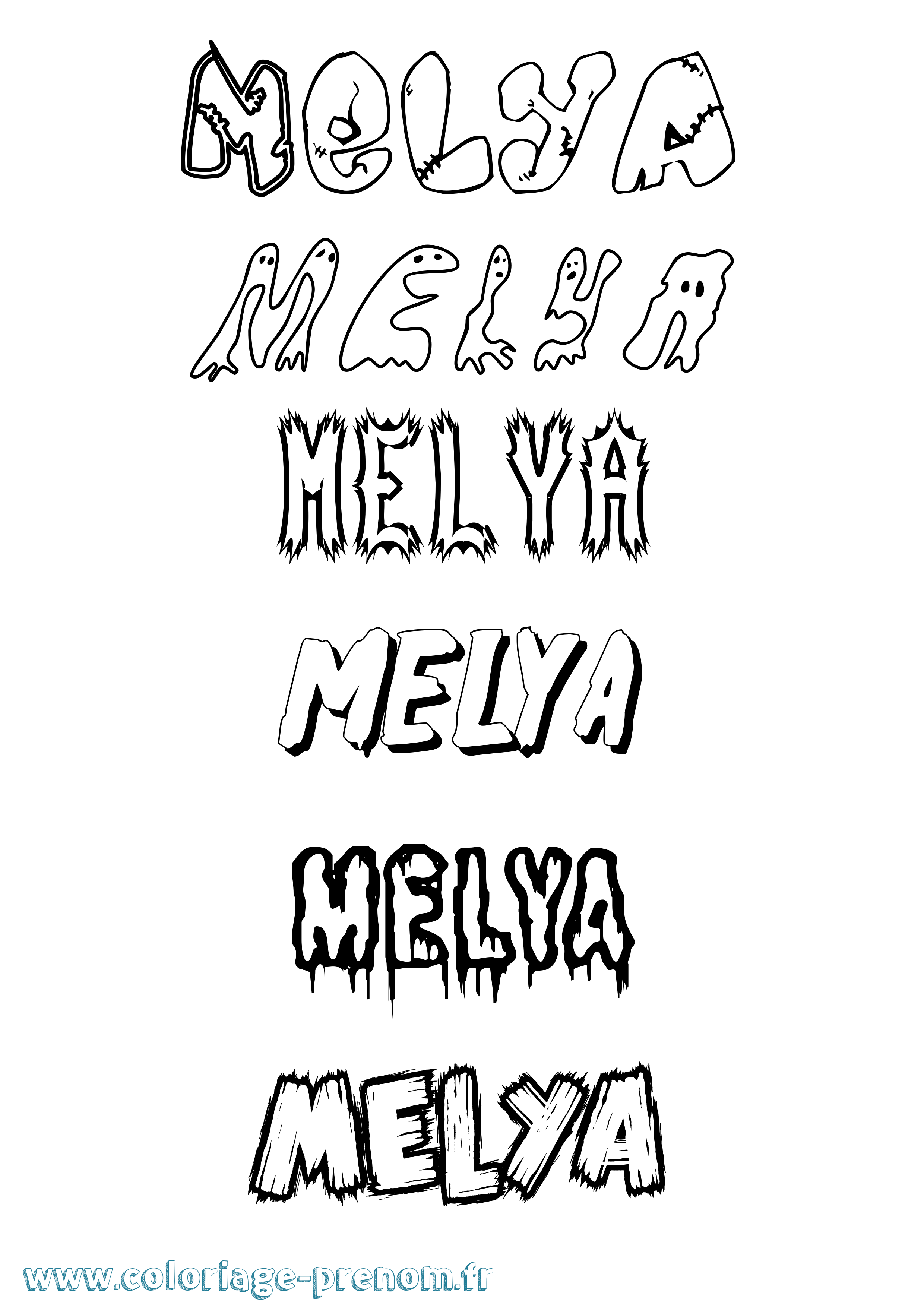 Coloriage prénom Melya Frisson