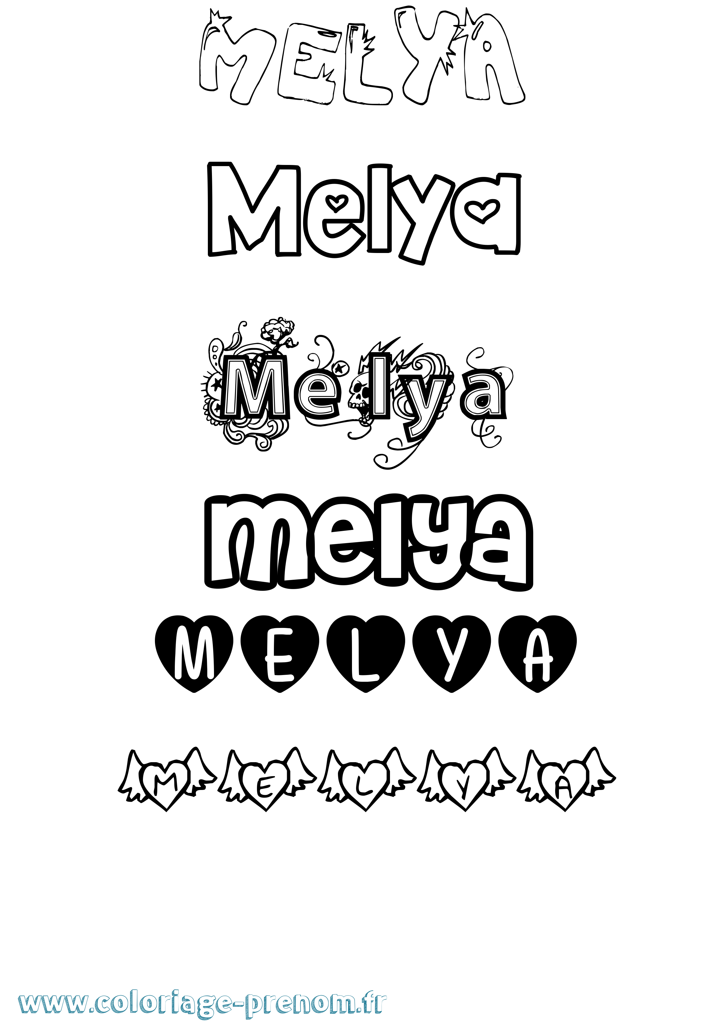 Coloriage prénom Melya Girly