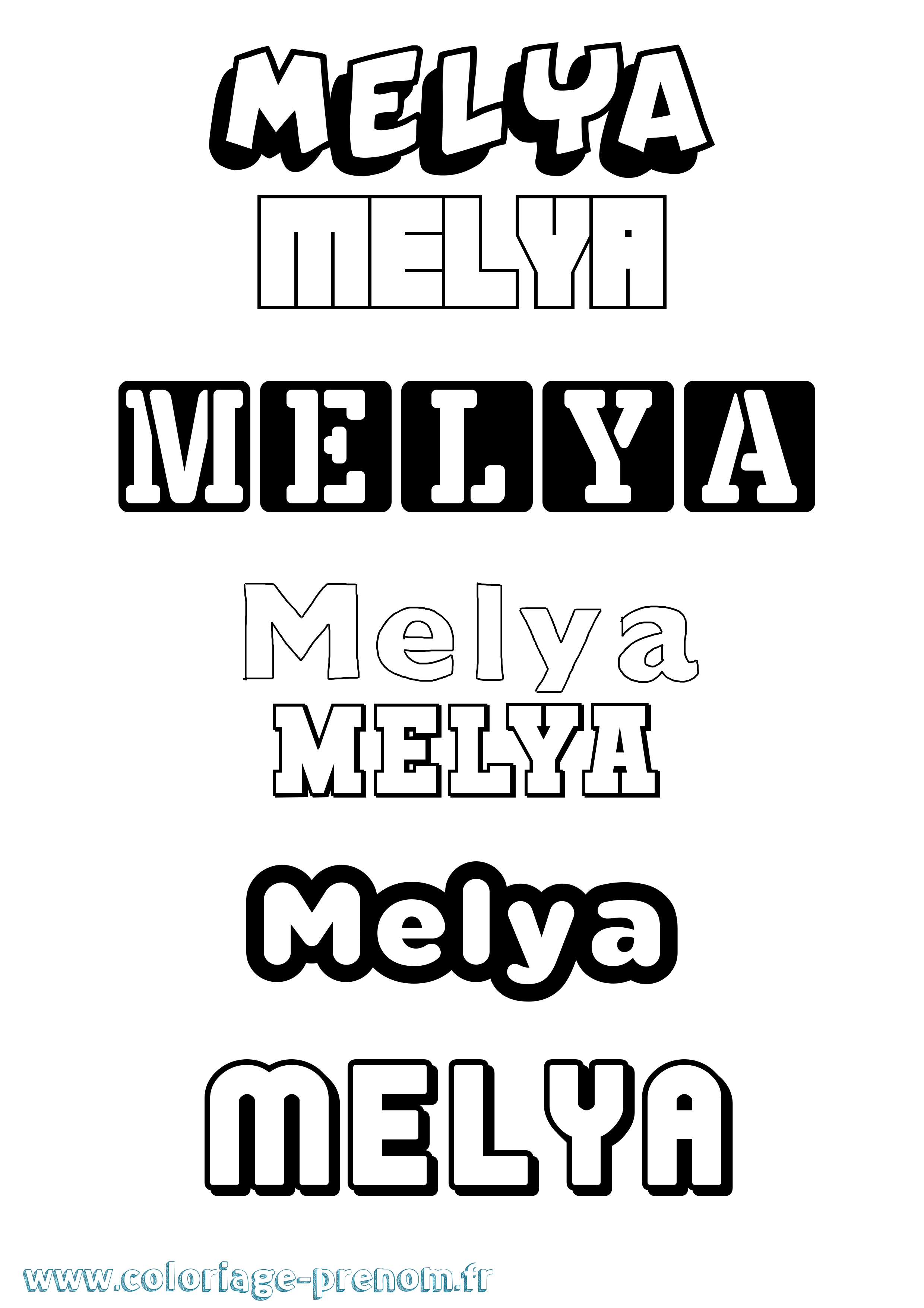 Coloriage prénom Melya Simple