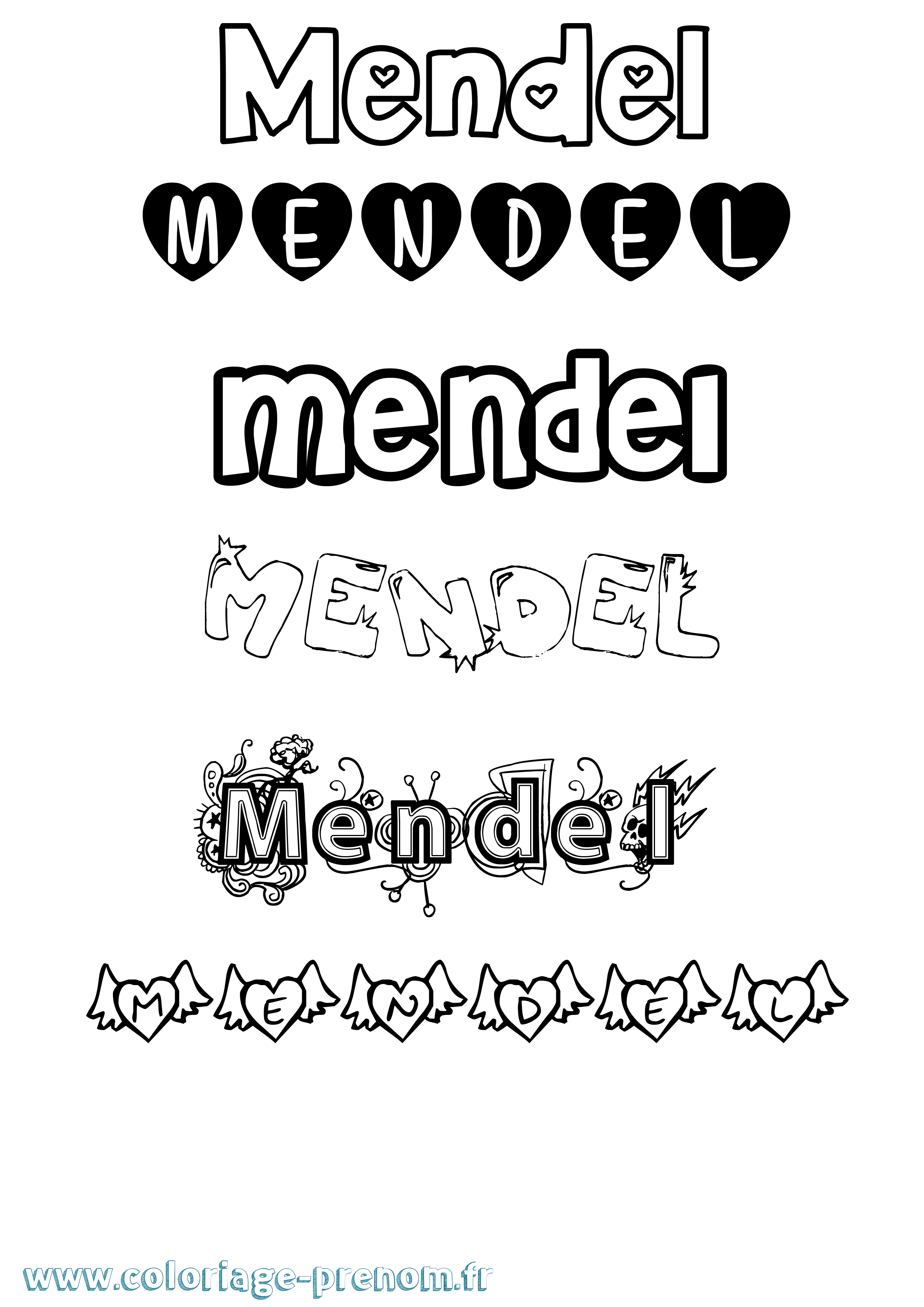 Coloriage prénom Mendel Girly