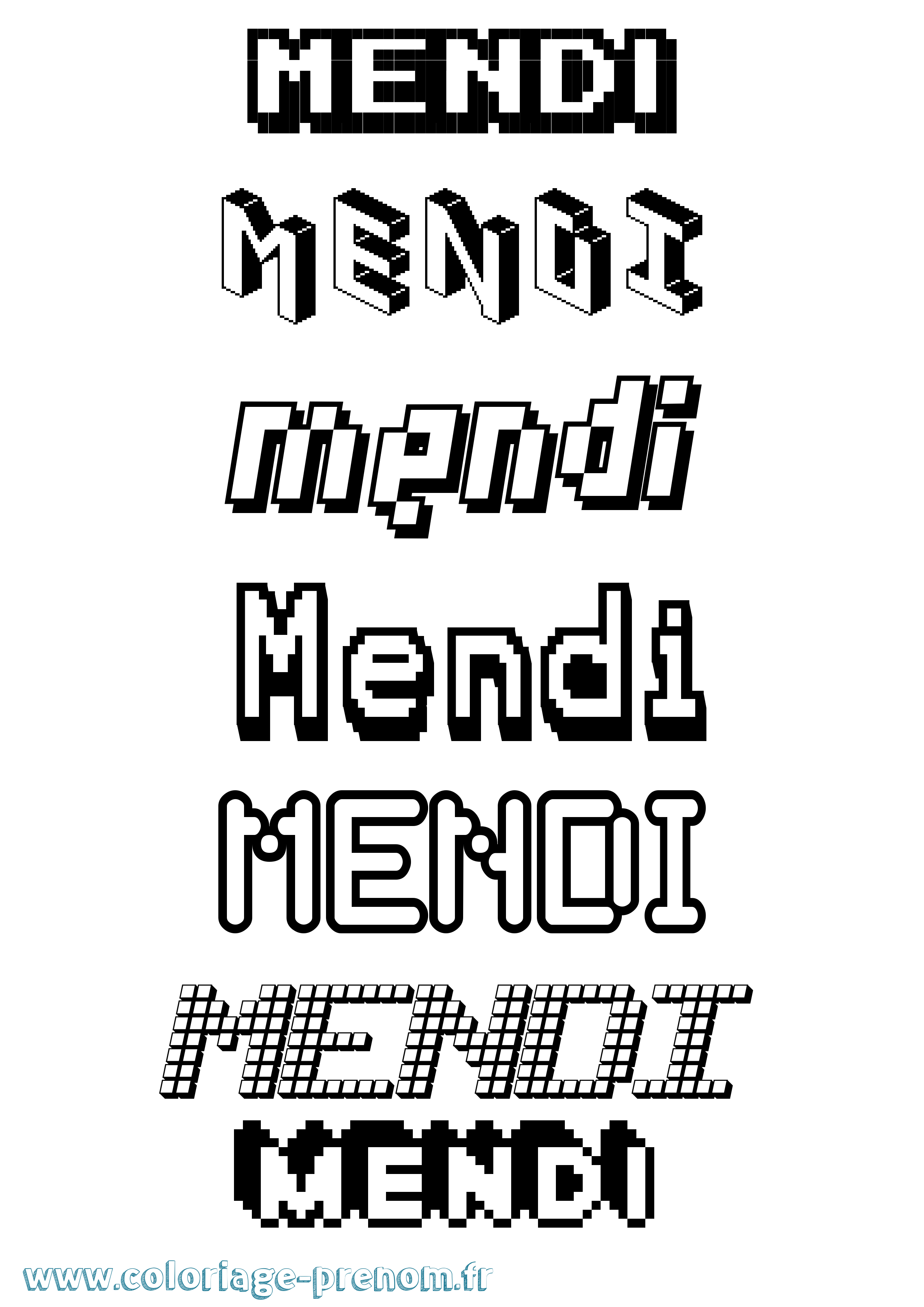 Coloriage prénom Mendi Pixel