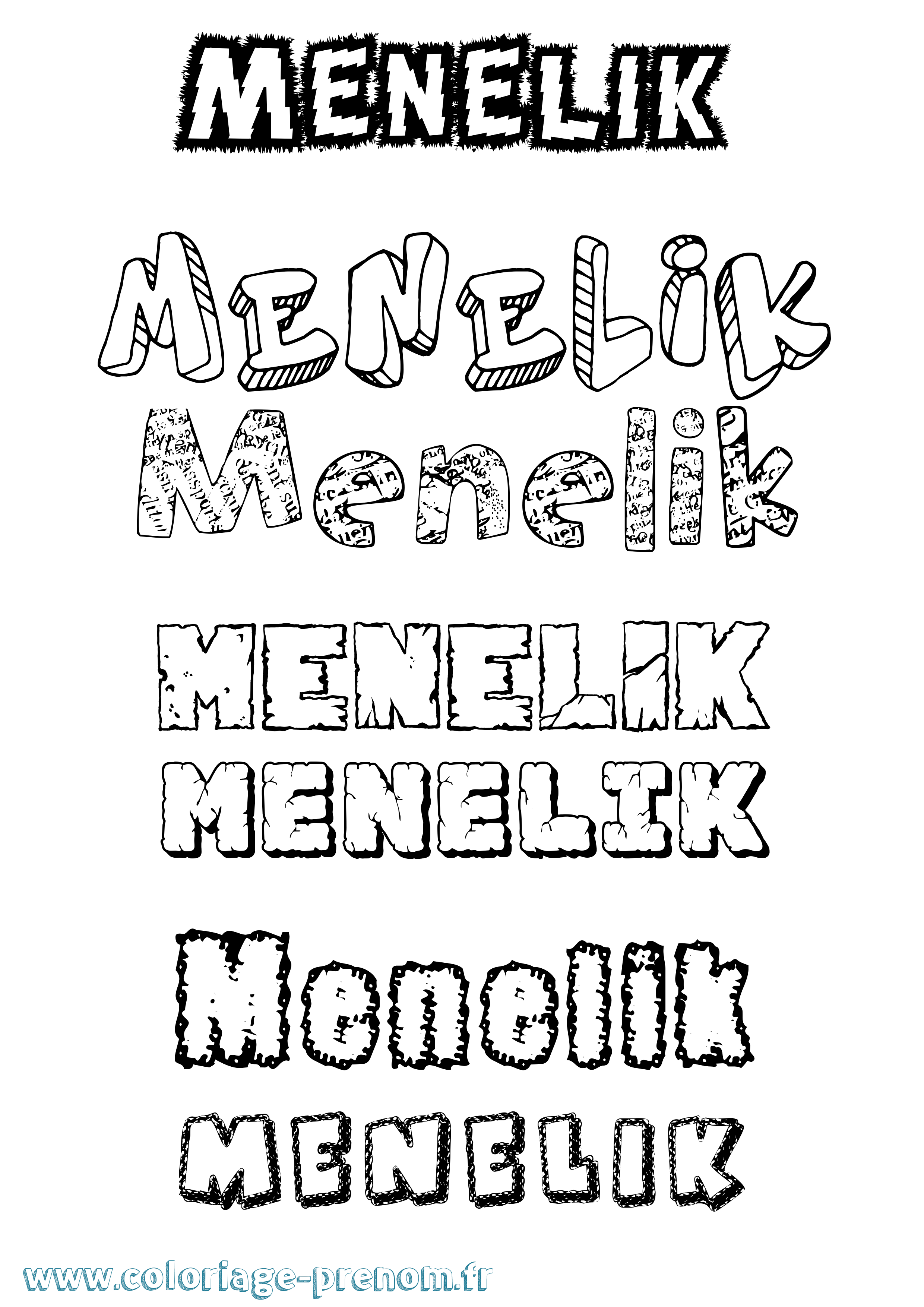 Coloriage prénom Menelik Destructuré