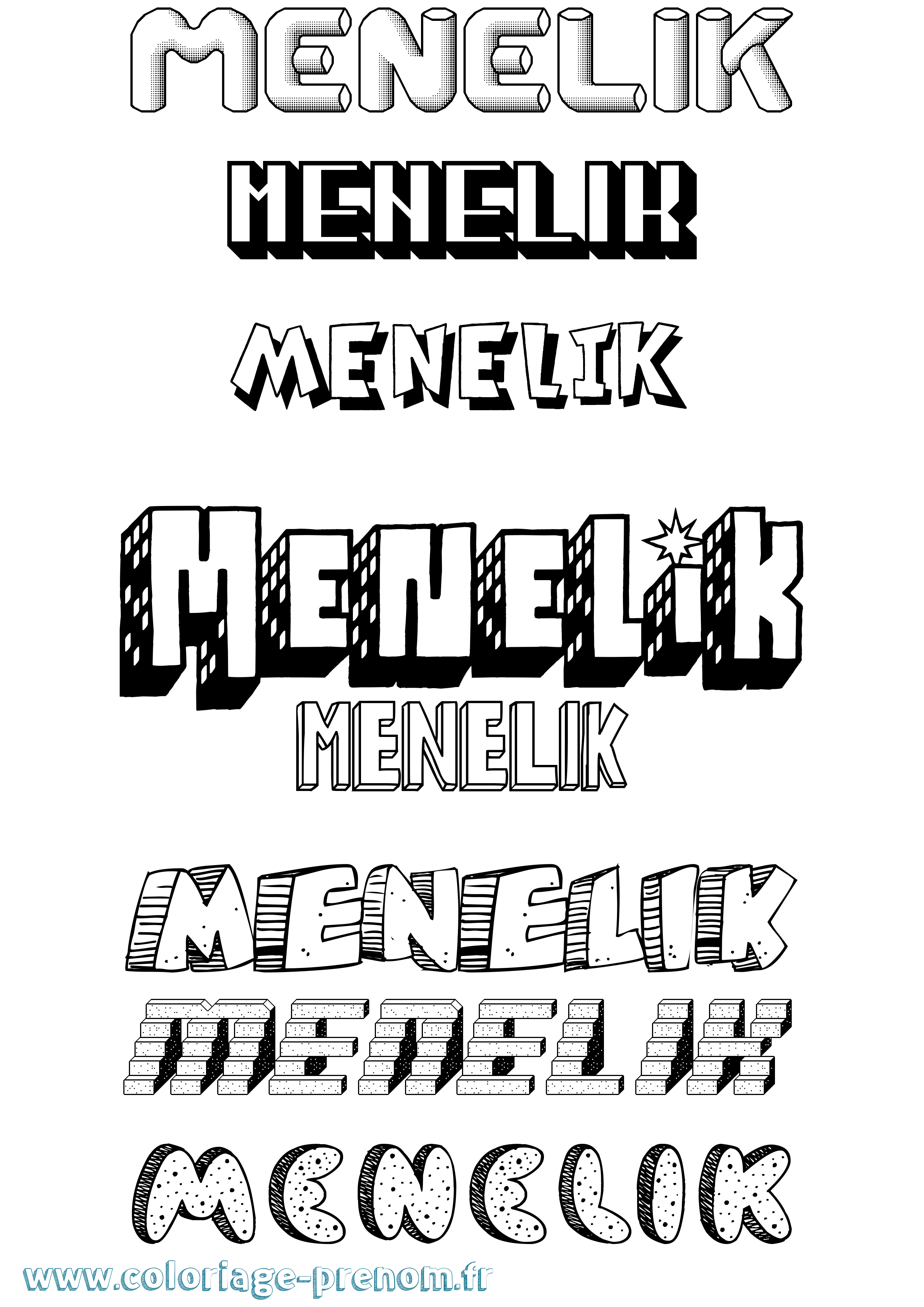 Coloriage prénom Menelik Effet 3D