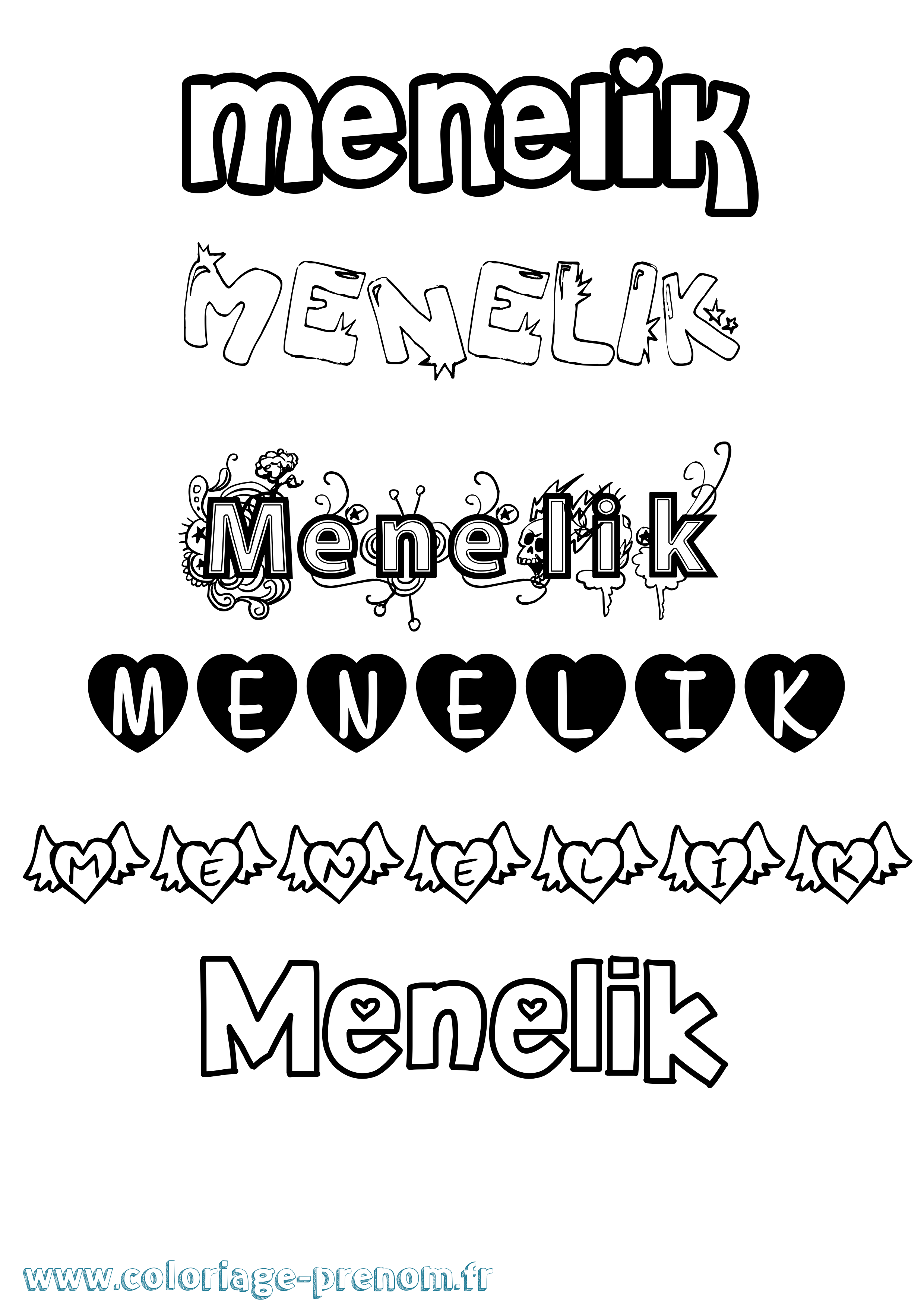 Coloriage Menelik Girly Coloriage prénom Menelik Girly