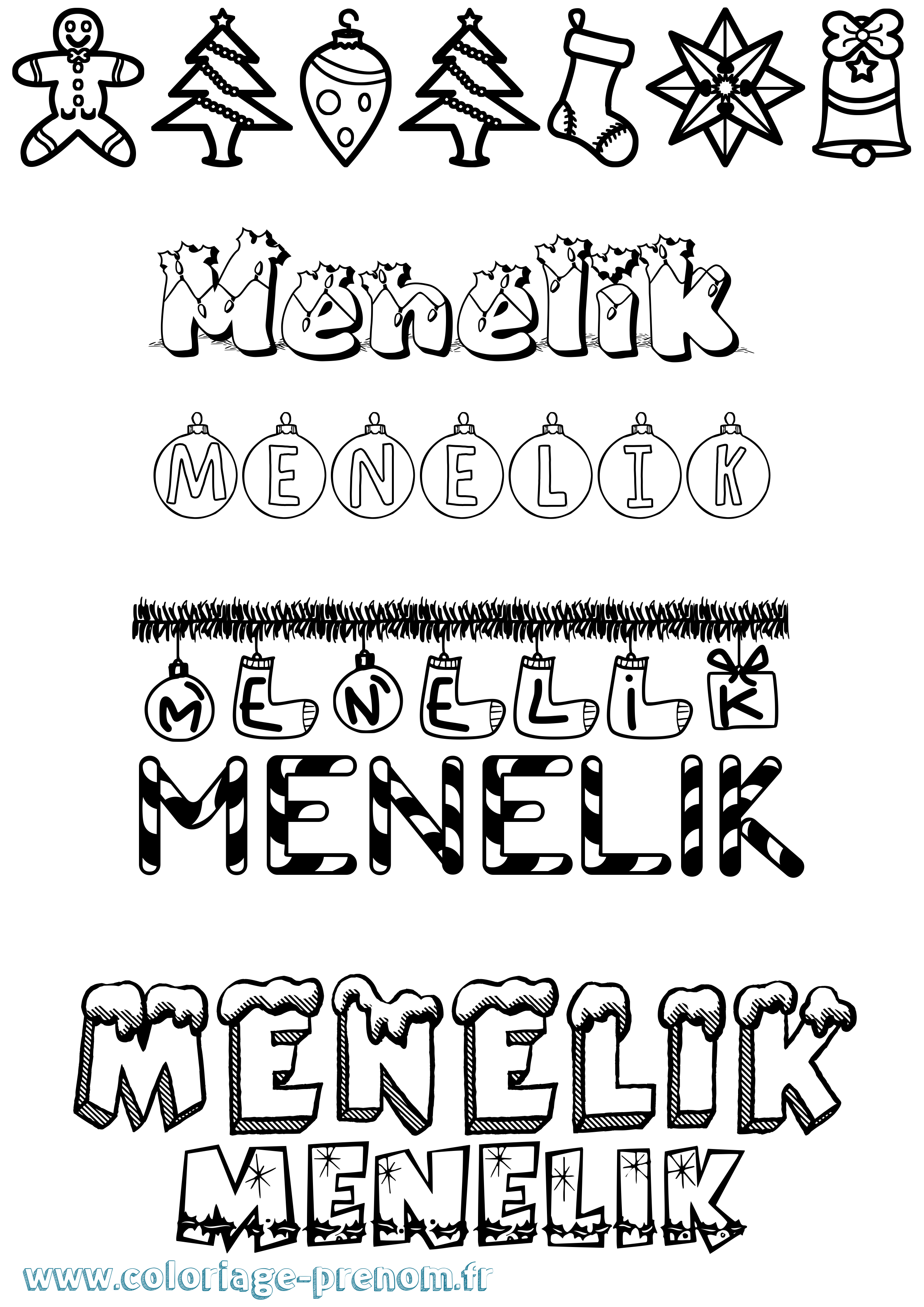 Coloriage Menelik Noël Coloriage prénom Menelik Noël