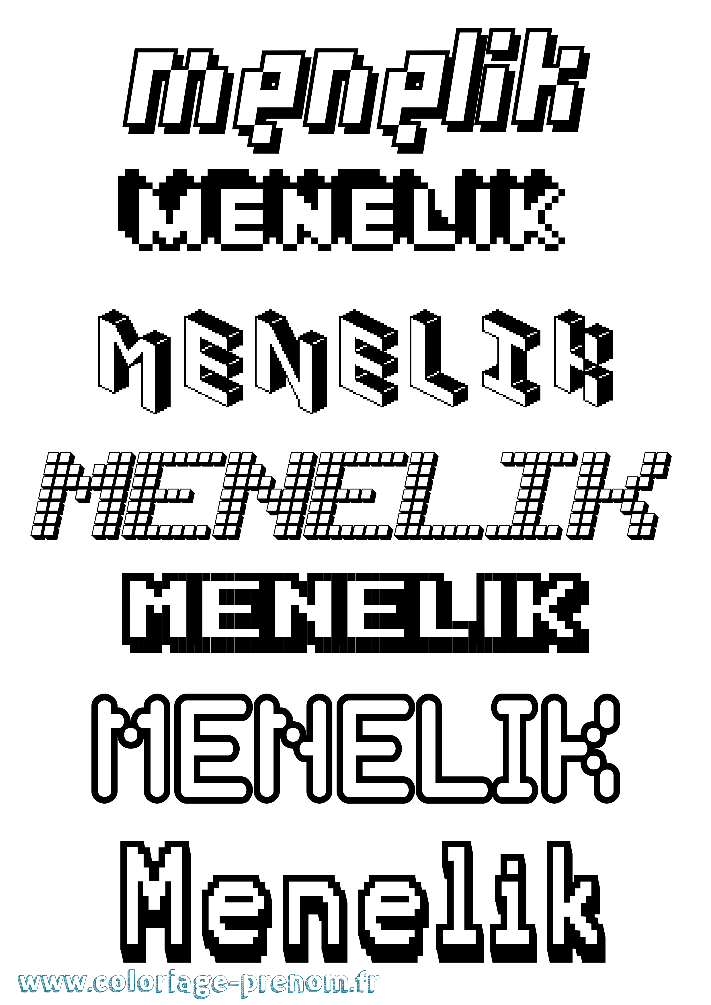 Coloriage prénom Menelik Pixel