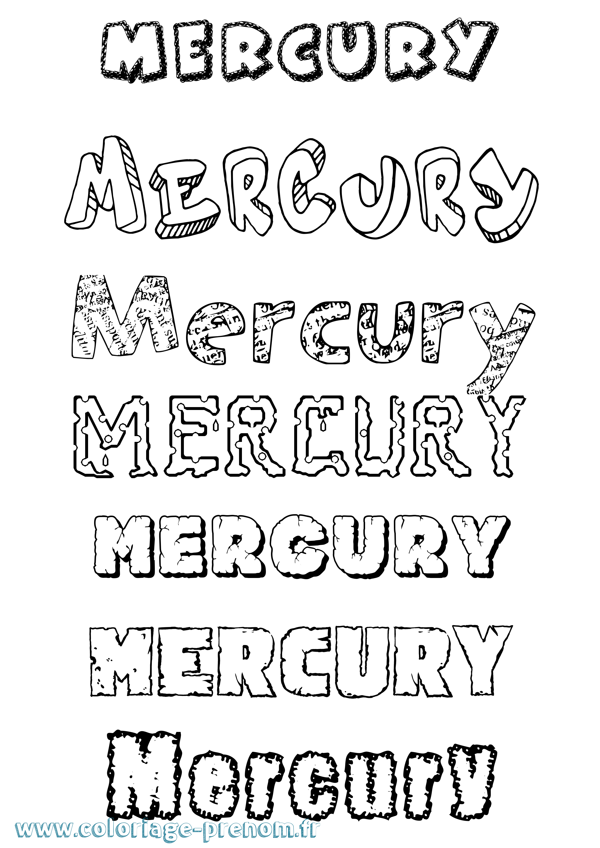 Coloriage prénom Mercury Destructuré