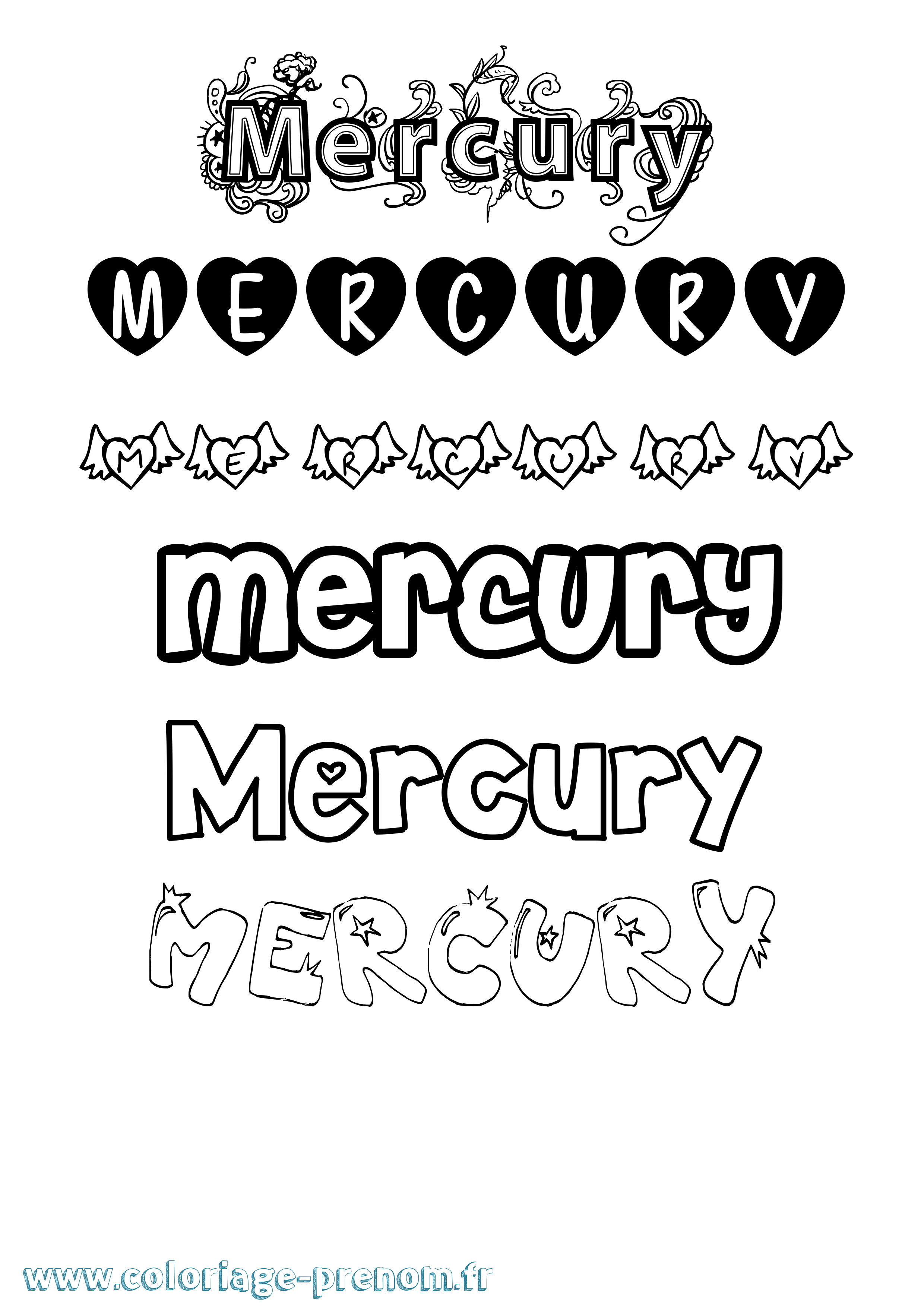 Coloriage Mercury Girly Coloriage prénom Mercury Girly
