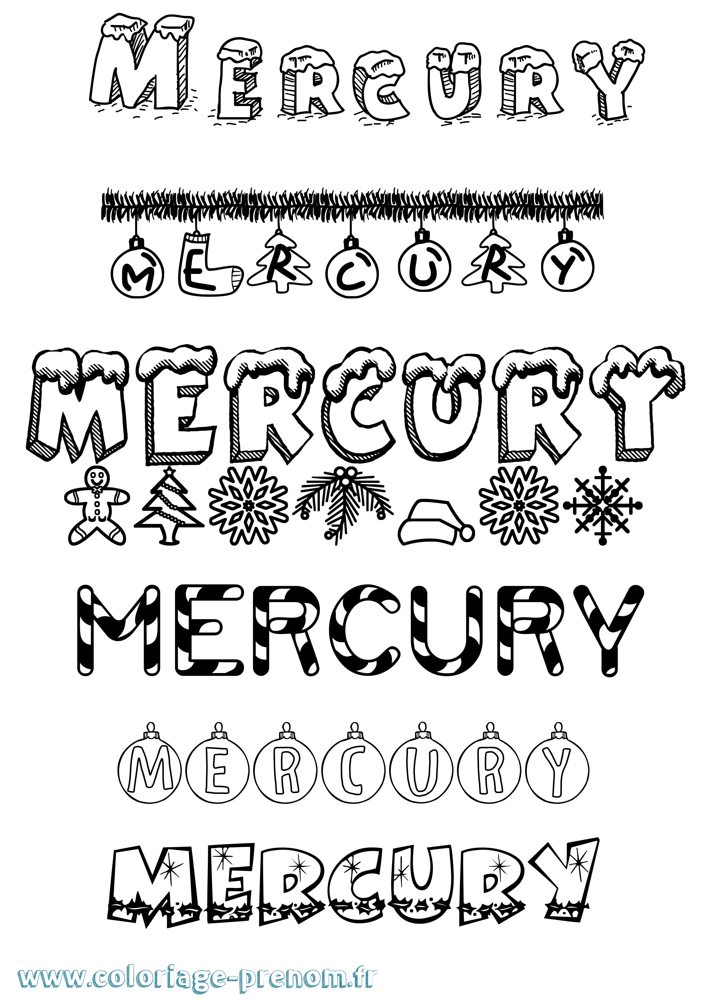 Coloriage Mercury Noël Coloriage prénom Mercury Noël