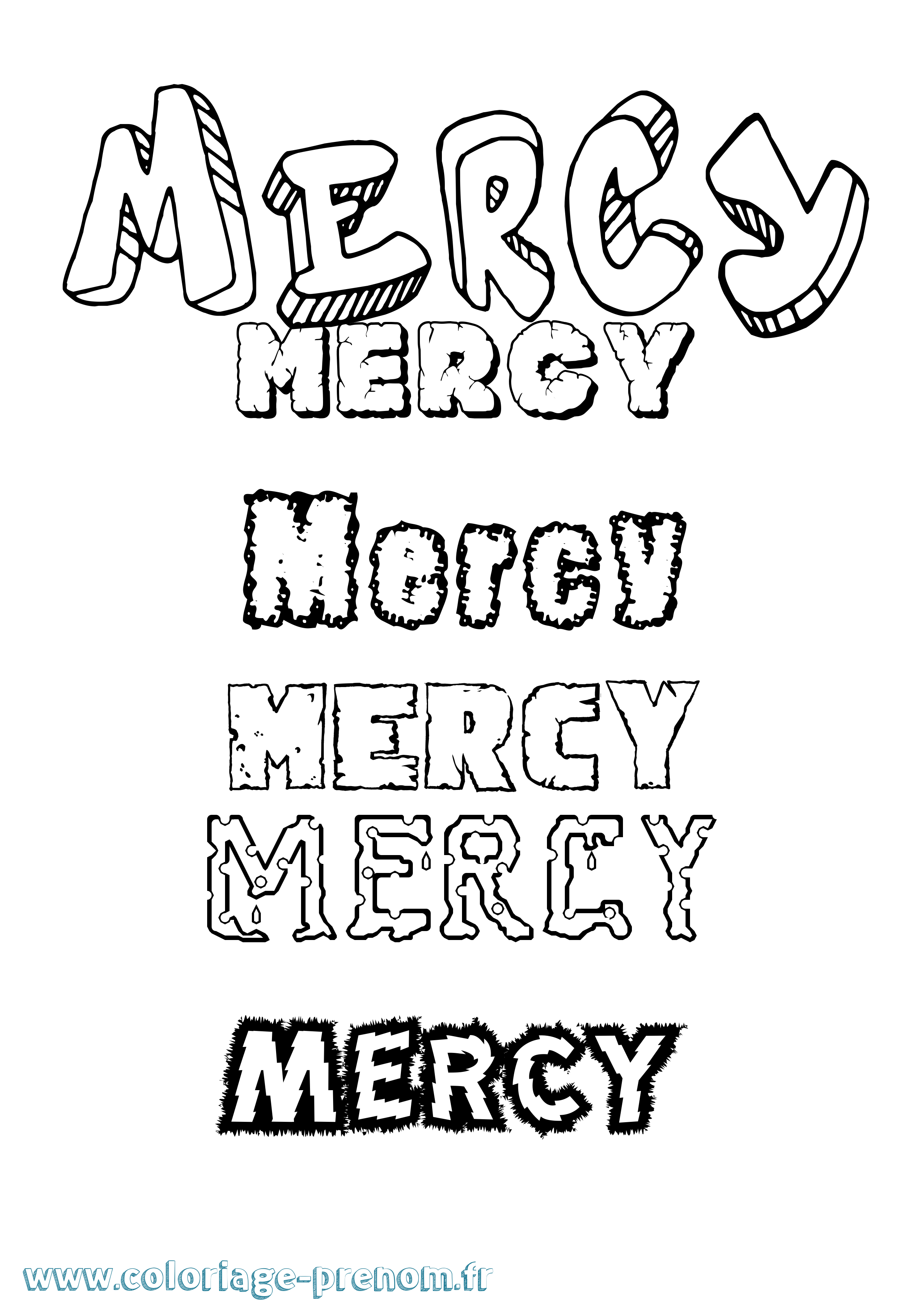 Coloriage Mercy Destructuré Coloriage prénom Mercy Destructuré