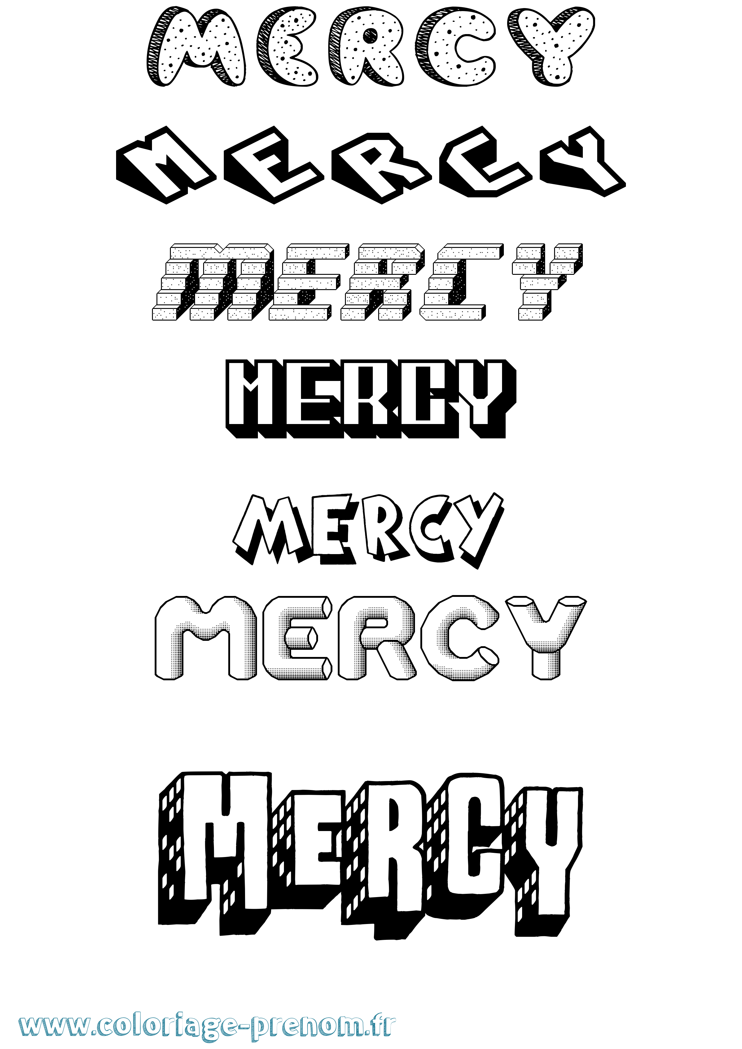 Coloriage Mercy Effet 3D Coloriage prénom Mercy Effet 3D