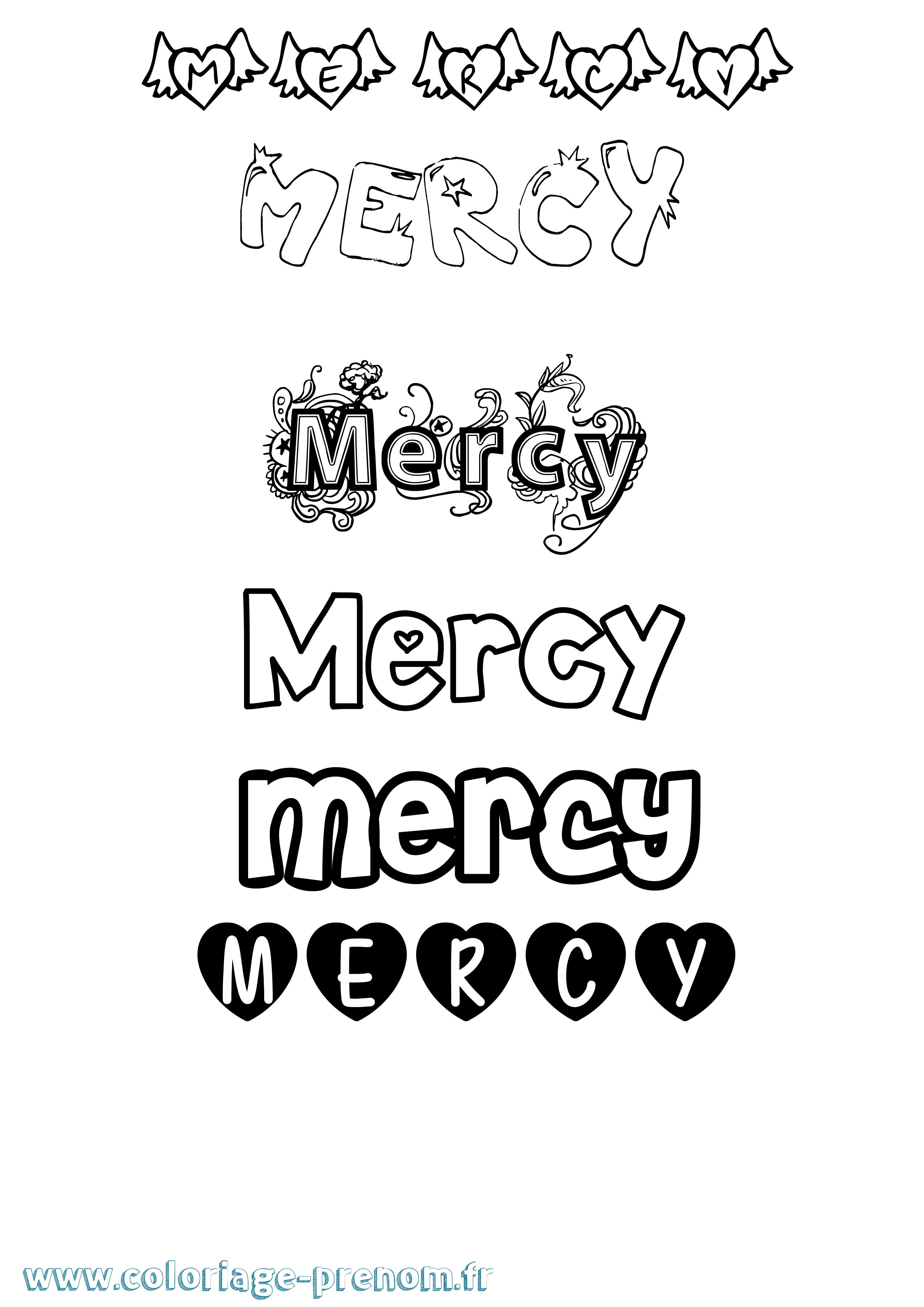 Coloriage Mercy Girly Coloriage prénom Mercy Girly