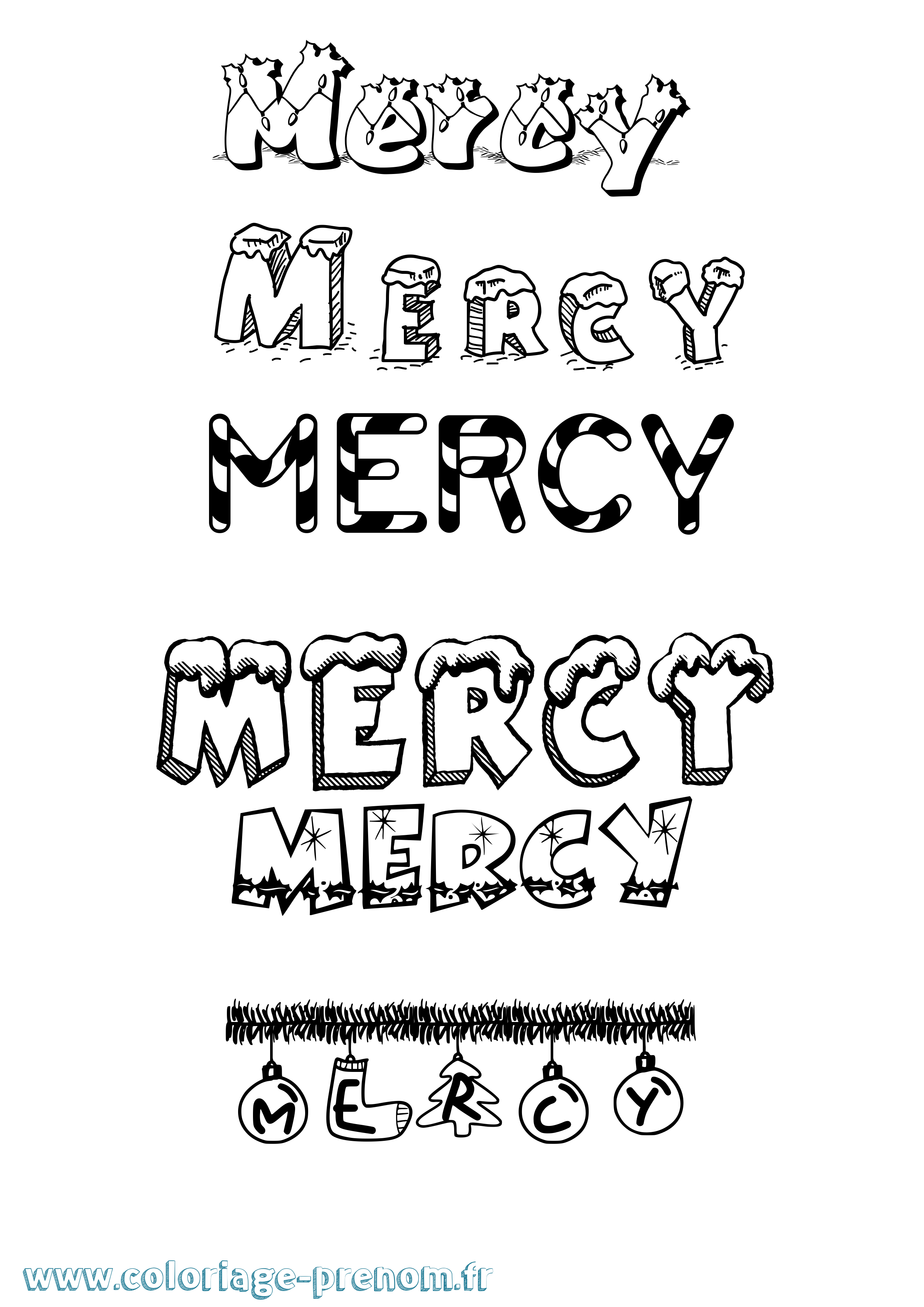 Coloriage Mercy Noël Coloriage prénom Mercy Noël