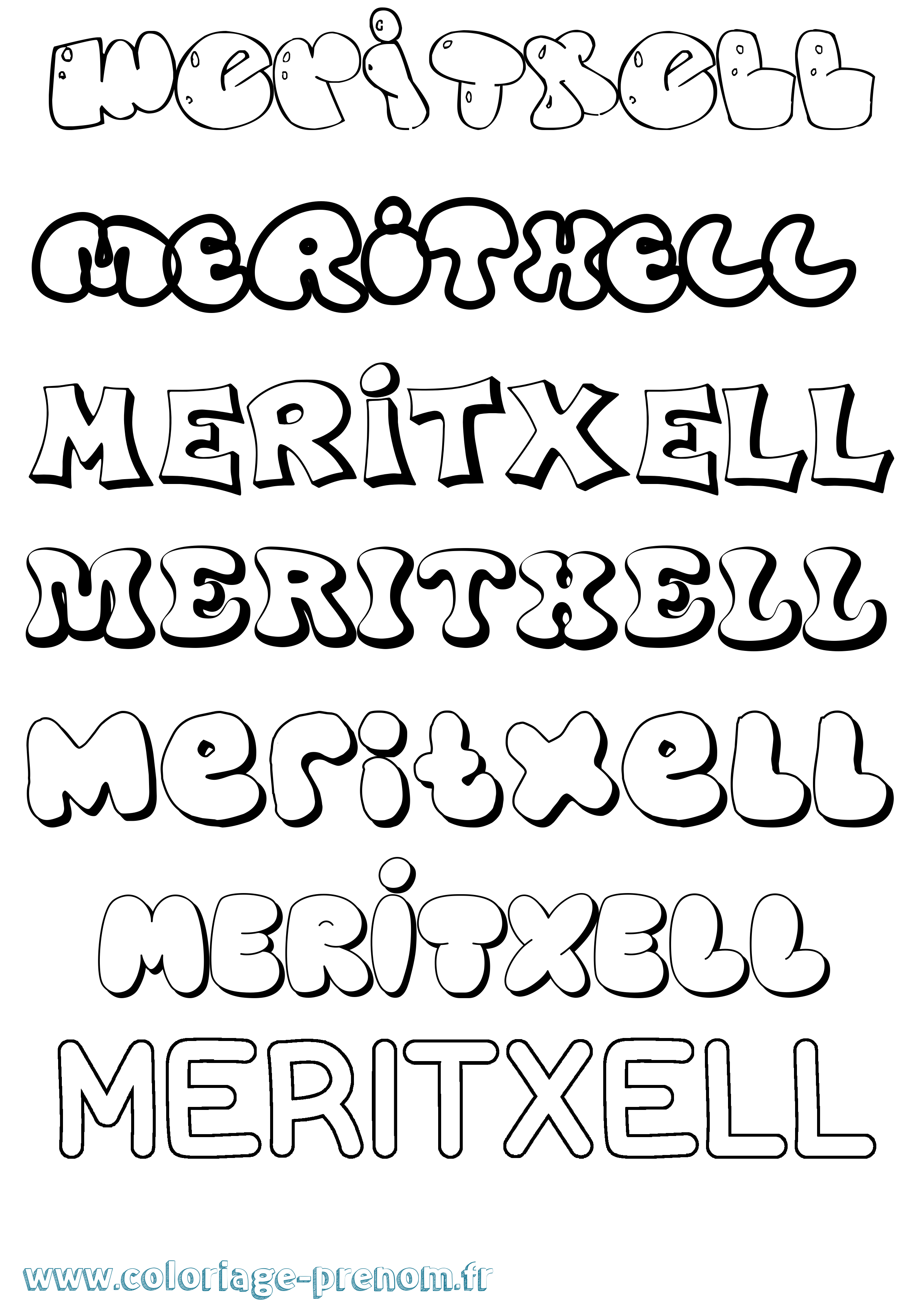 Coloriage prénom Meritxell Bubble