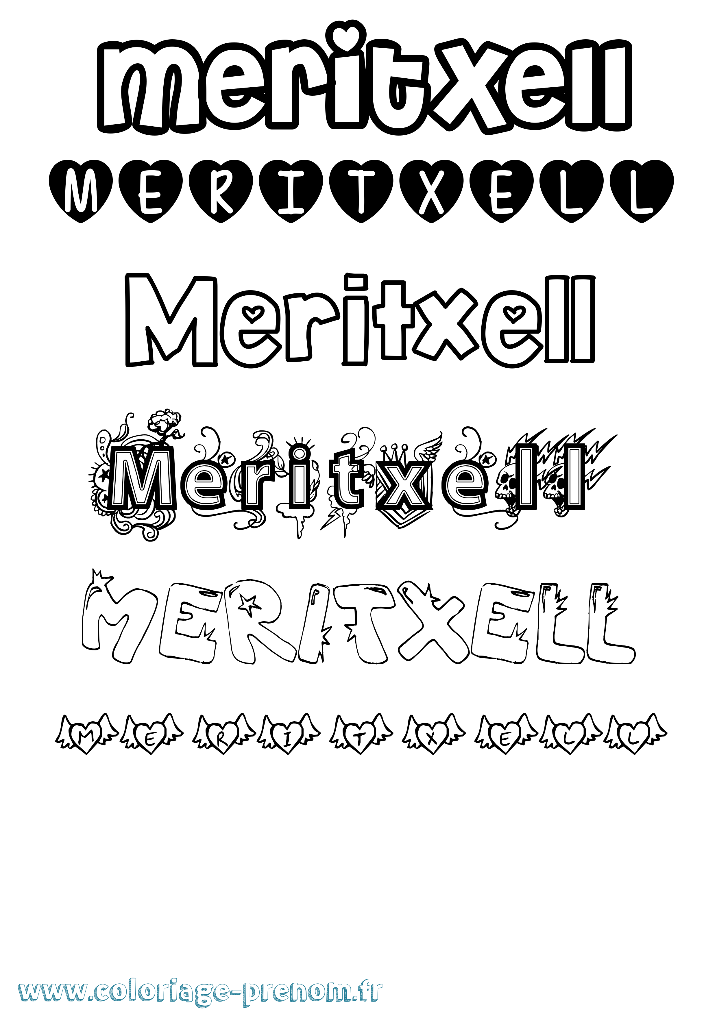 Coloriage prénom Meritxell Girly