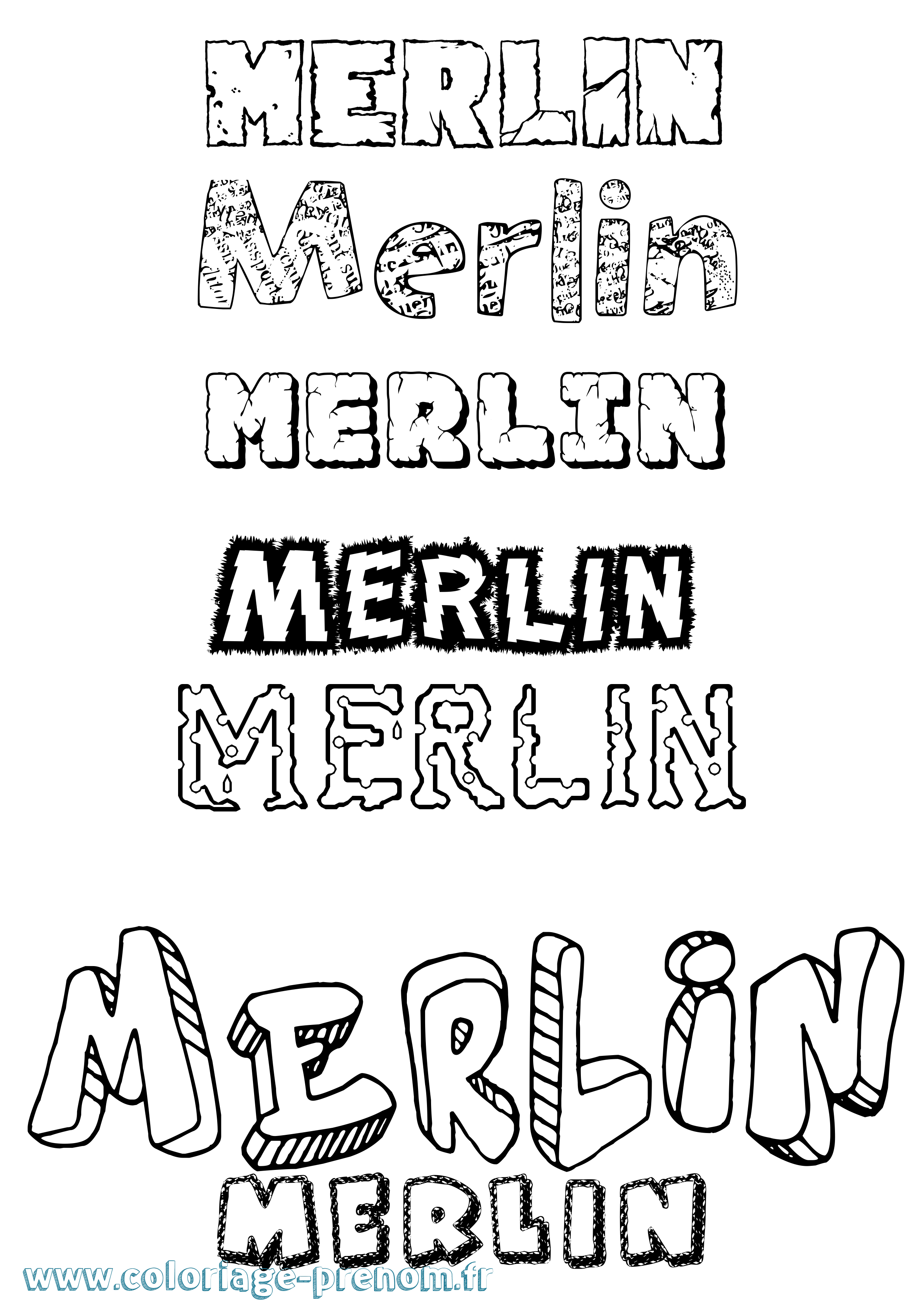 Coloriage prénom Merlin Destructuré