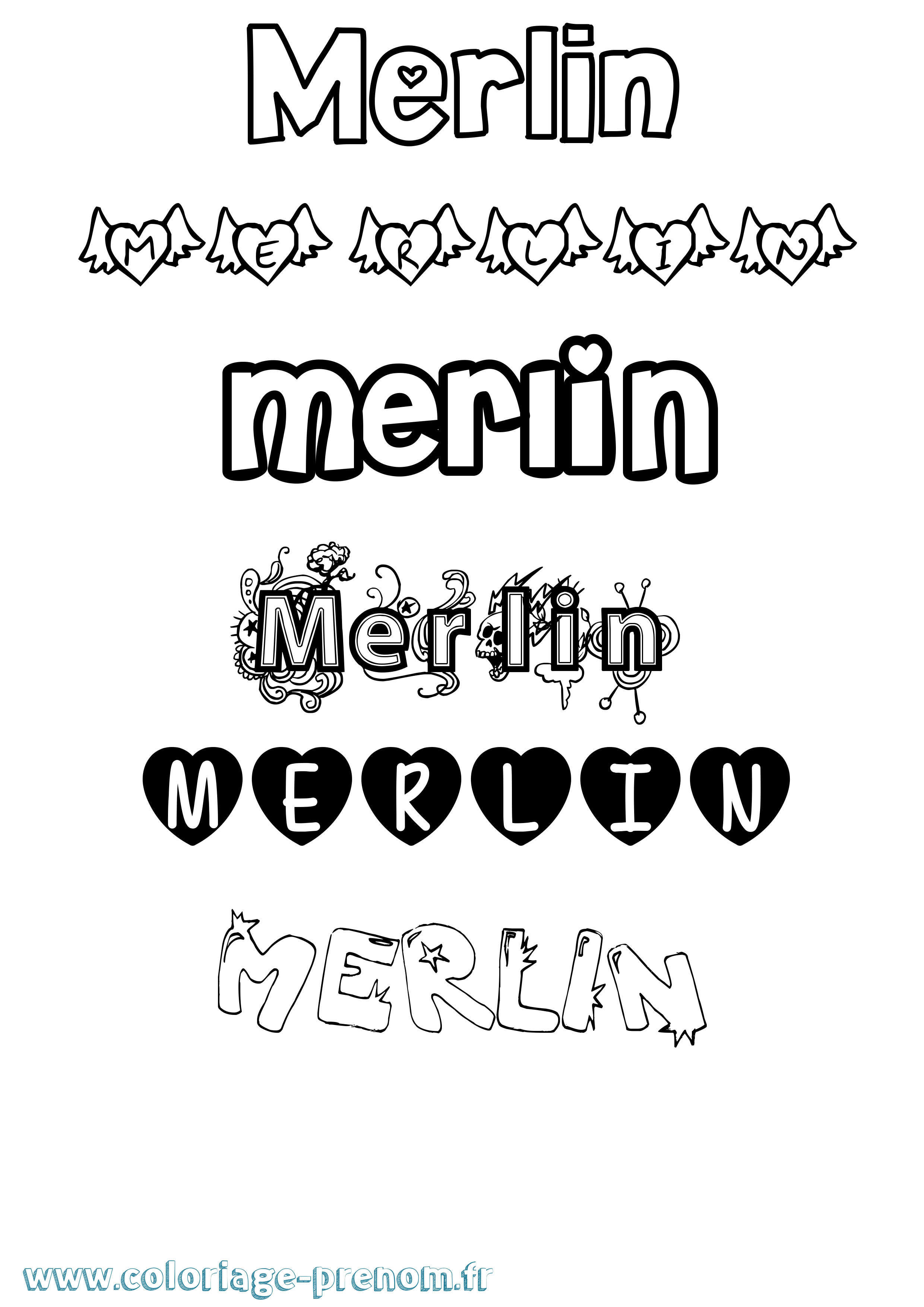 Coloriage prénom Merlin Girly