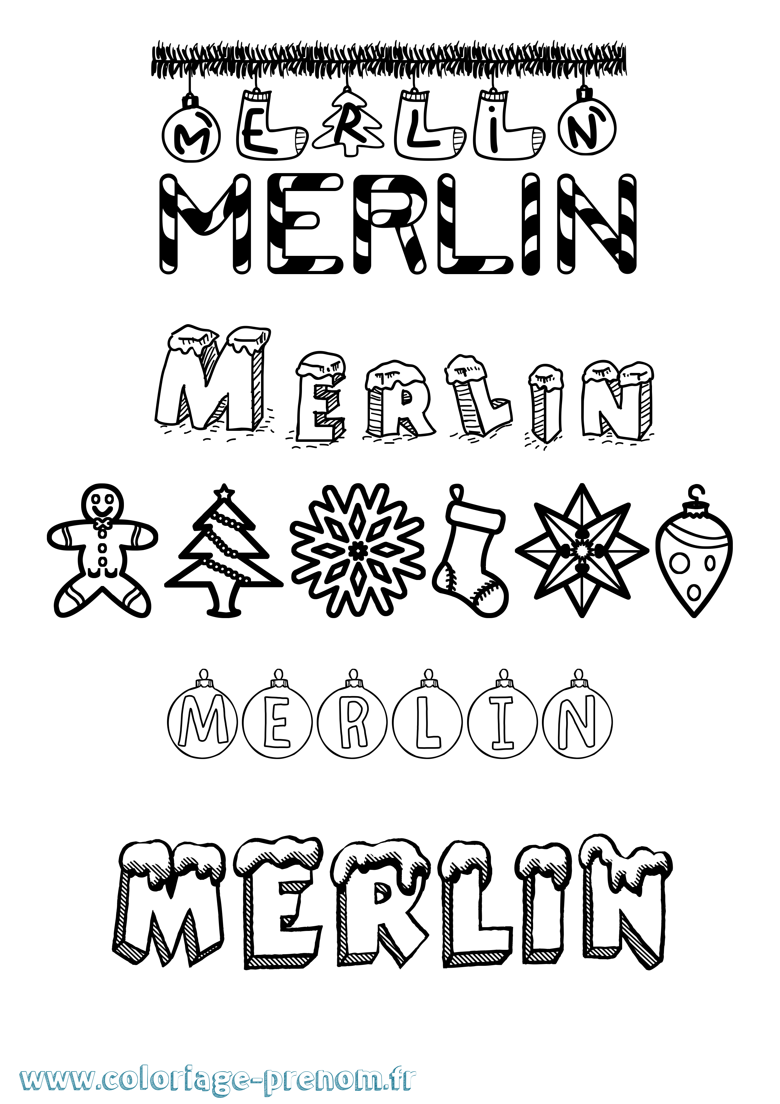 Coloriage prénom Merlin Noël