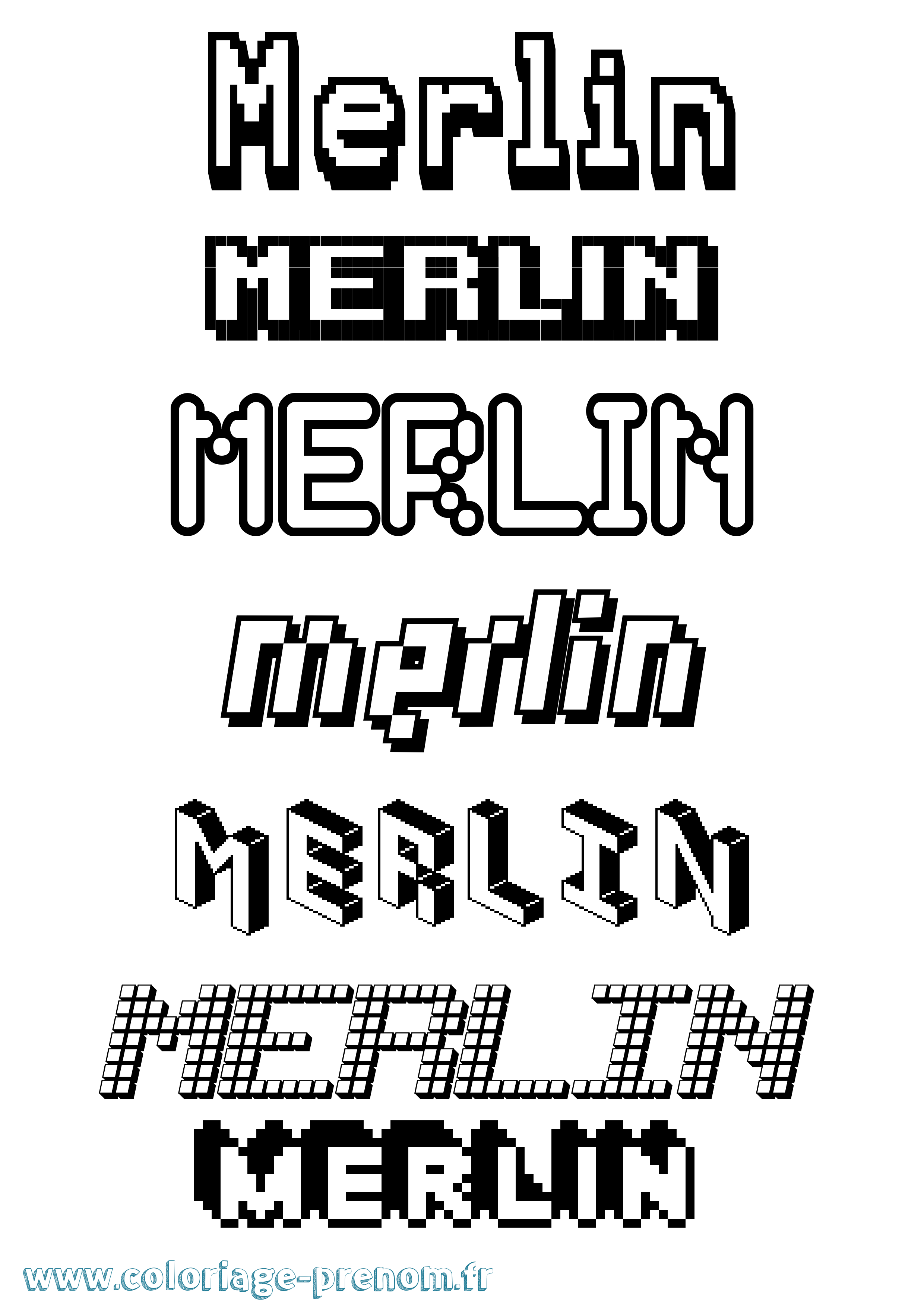 Coloriage prénom Merlin Pixel