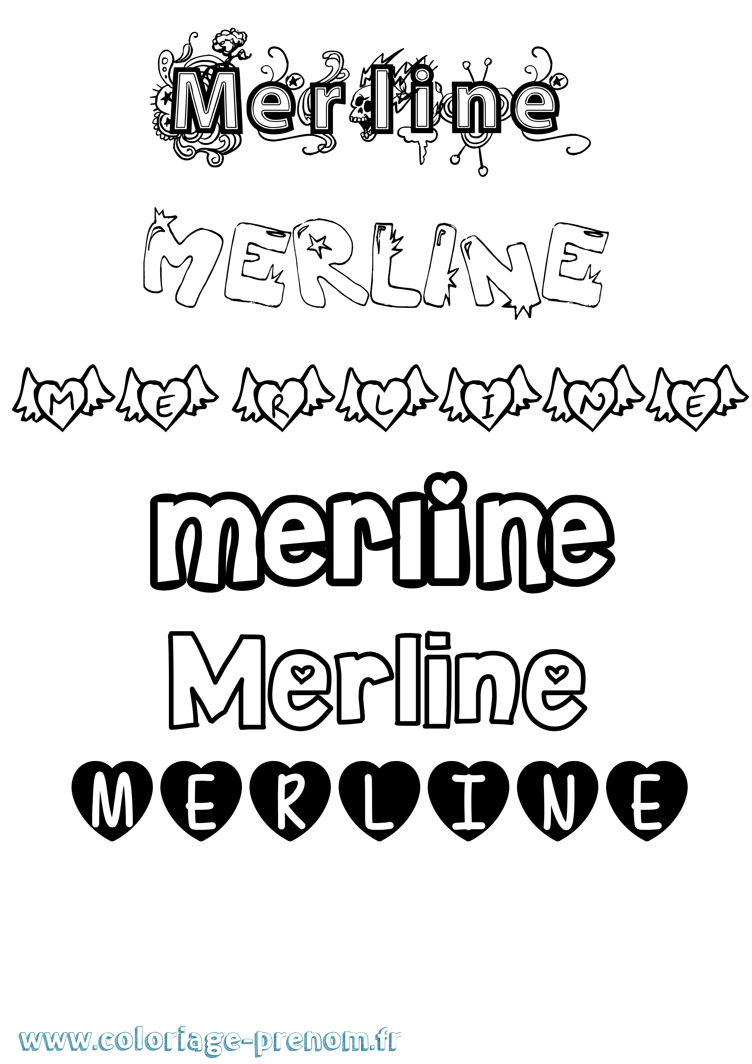 Coloriage prénom Merline Girly