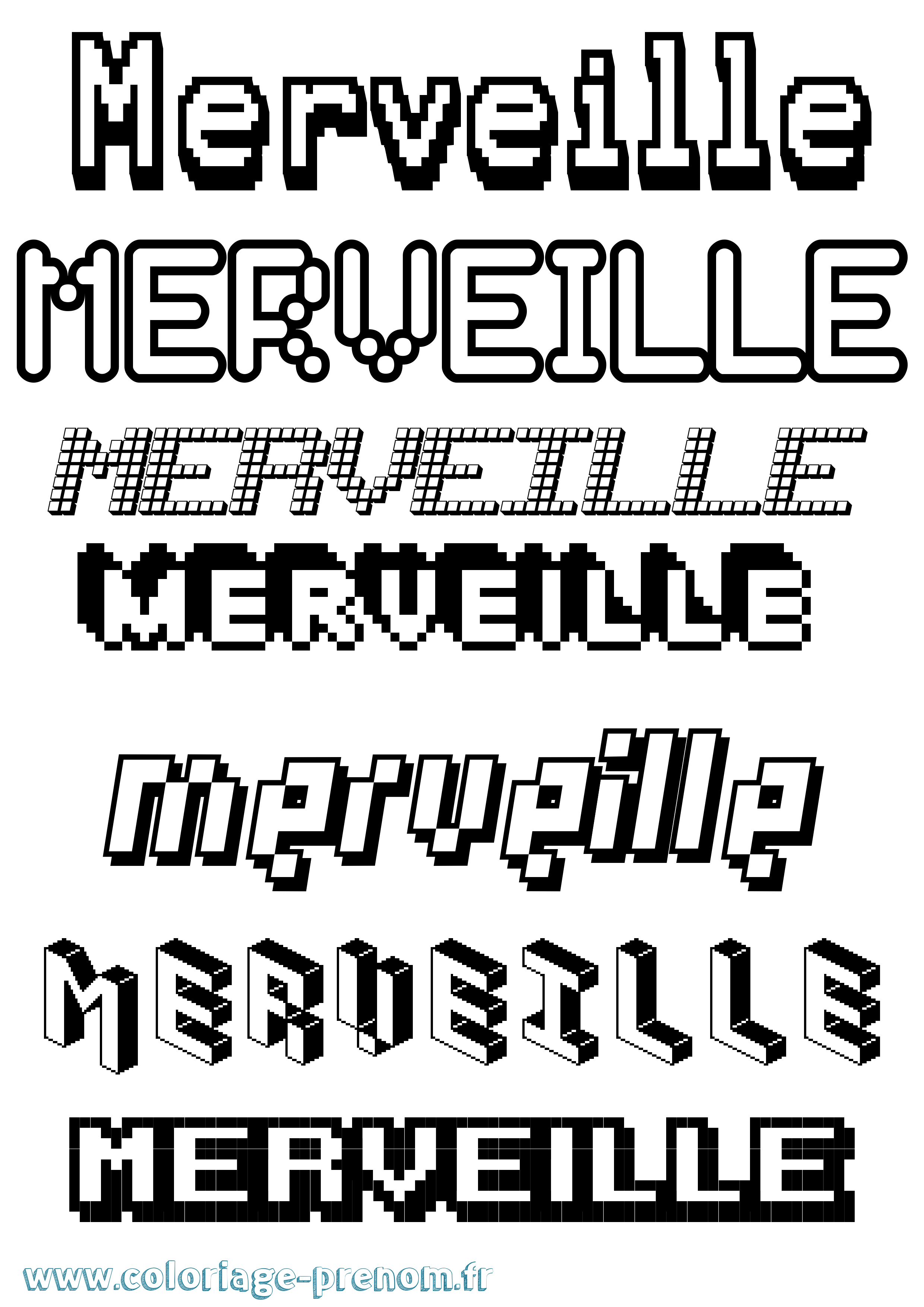 Coloriage prénom Merveille Pixel