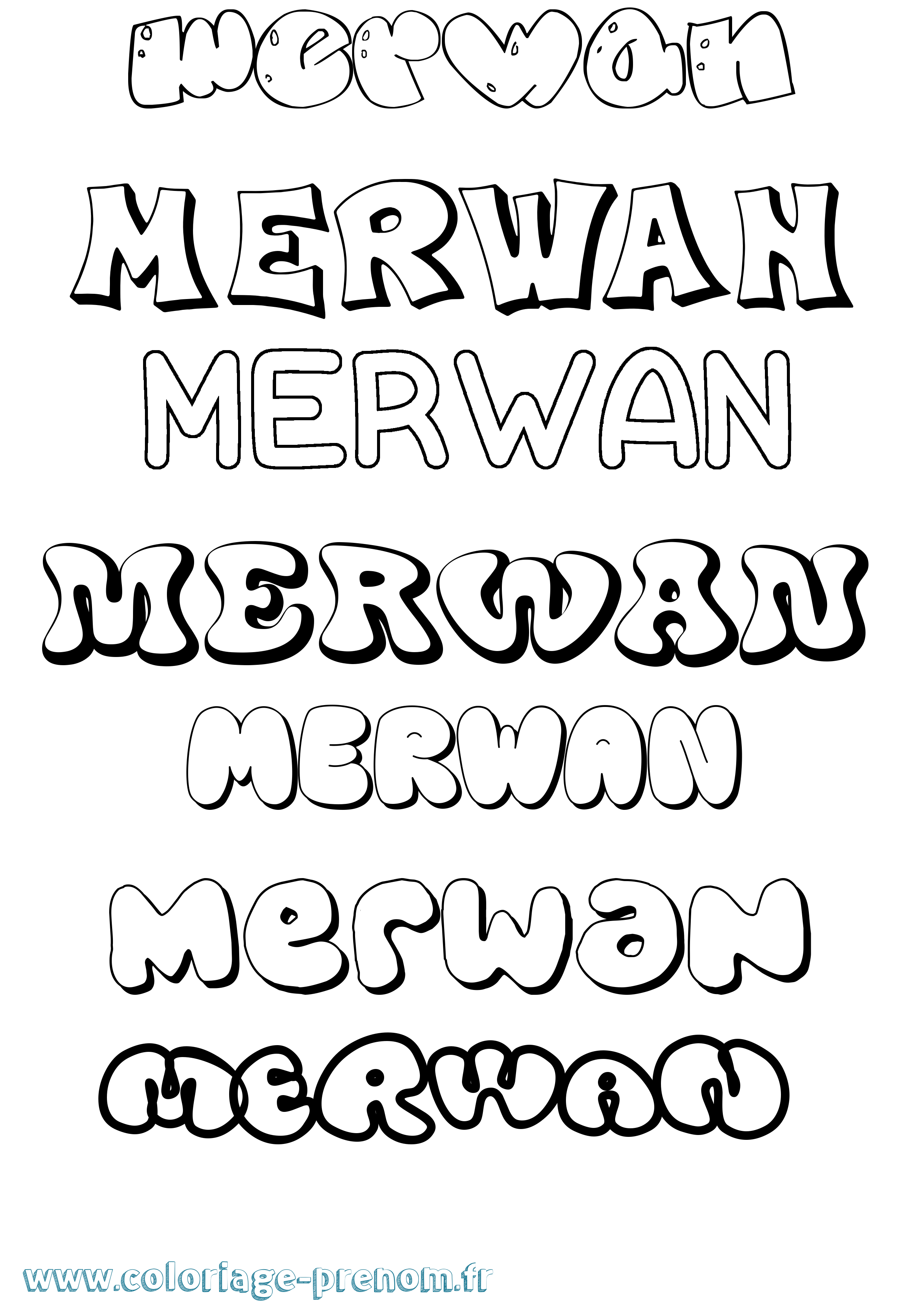 Coloriage prénom Merwan Bubble