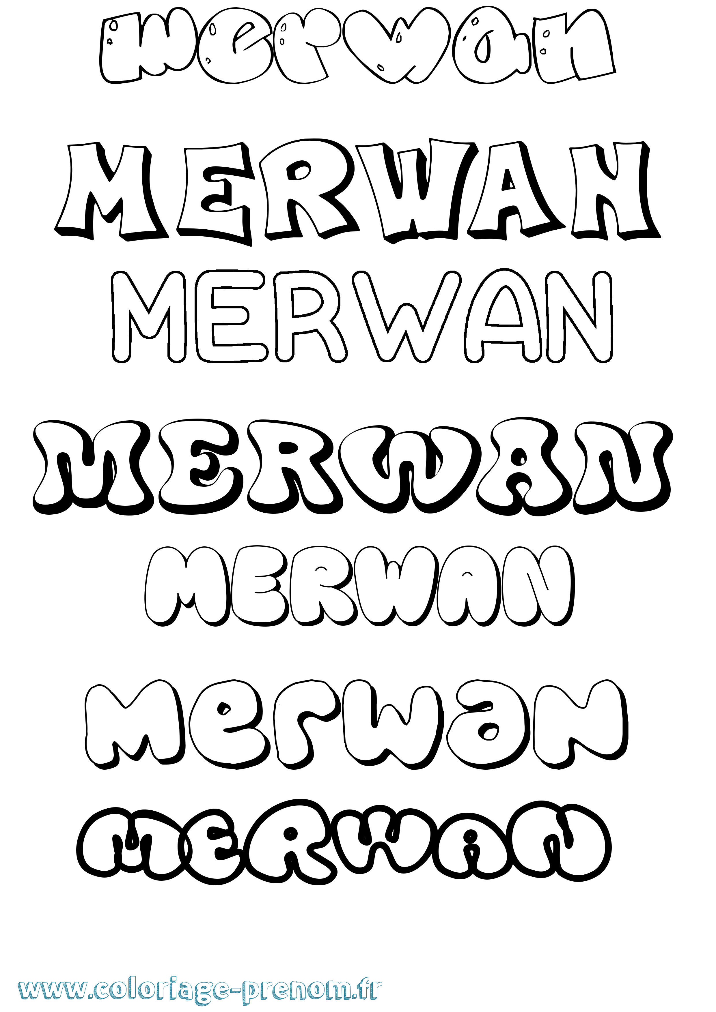 Coloriage Merwan Bubble Coloriage prénom Merwan Bubble