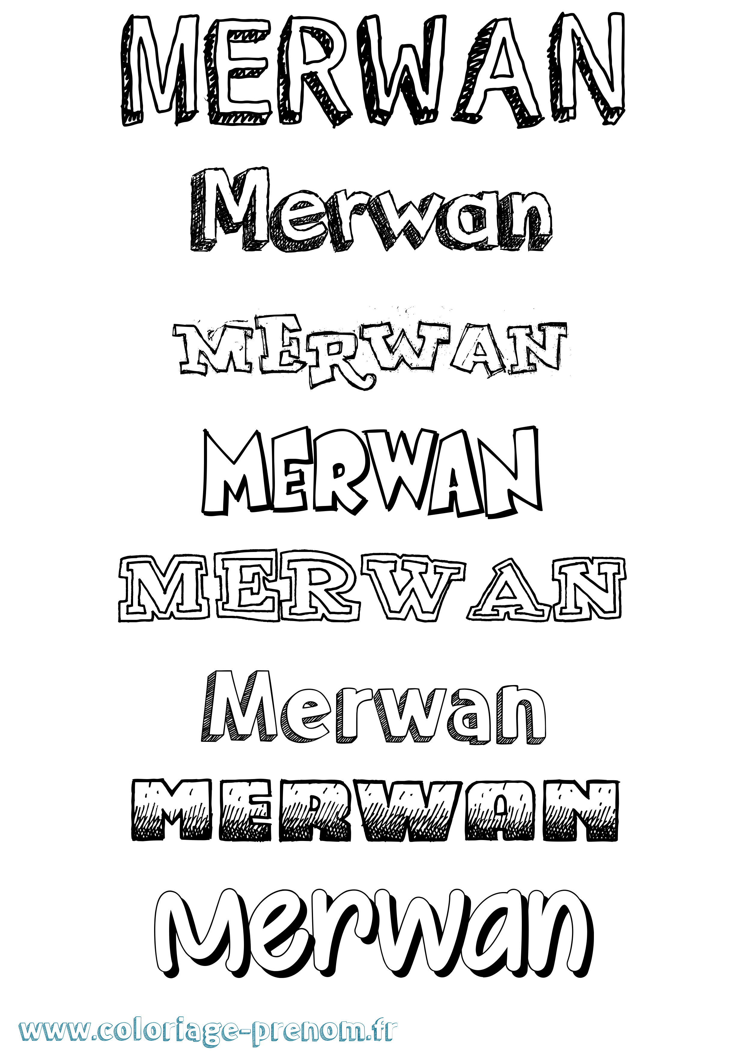 Coloriage prénom Merwan Dessiné