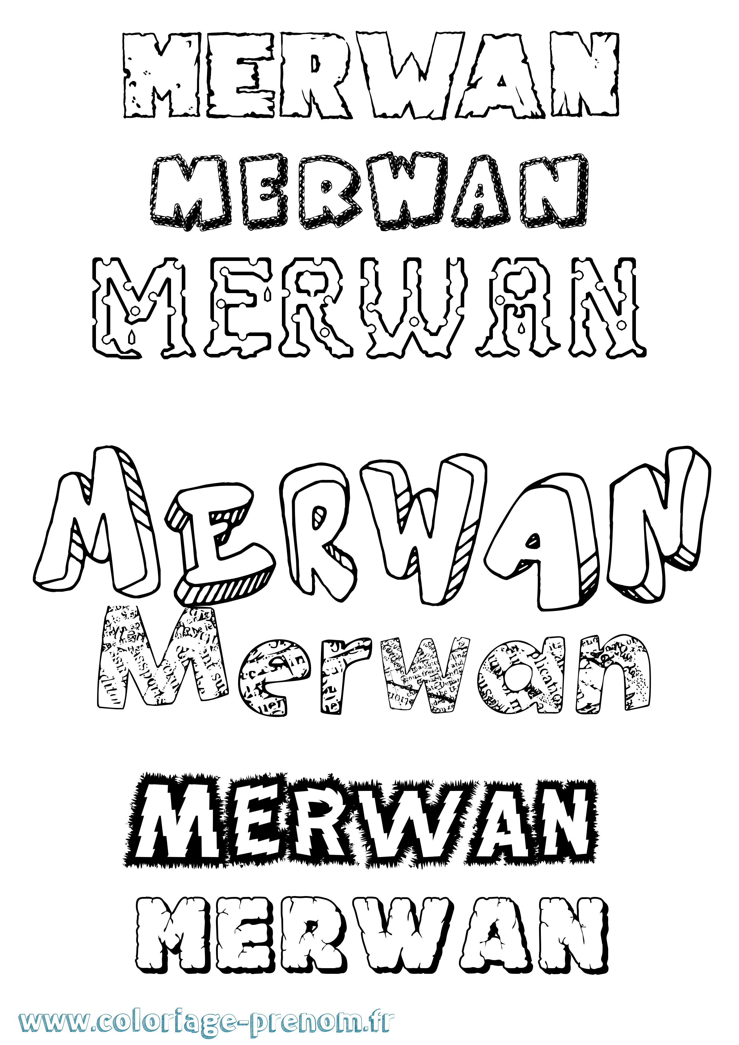 Coloriage prénom Merwan Destructuré