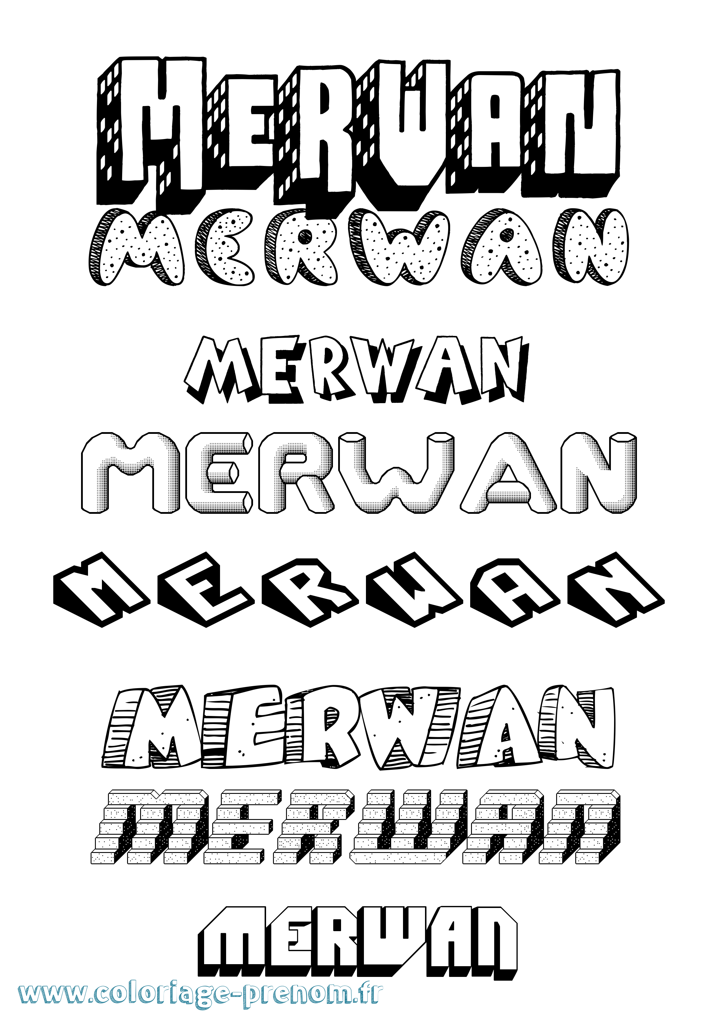 Coloriage prénom Merwan Effet 3D