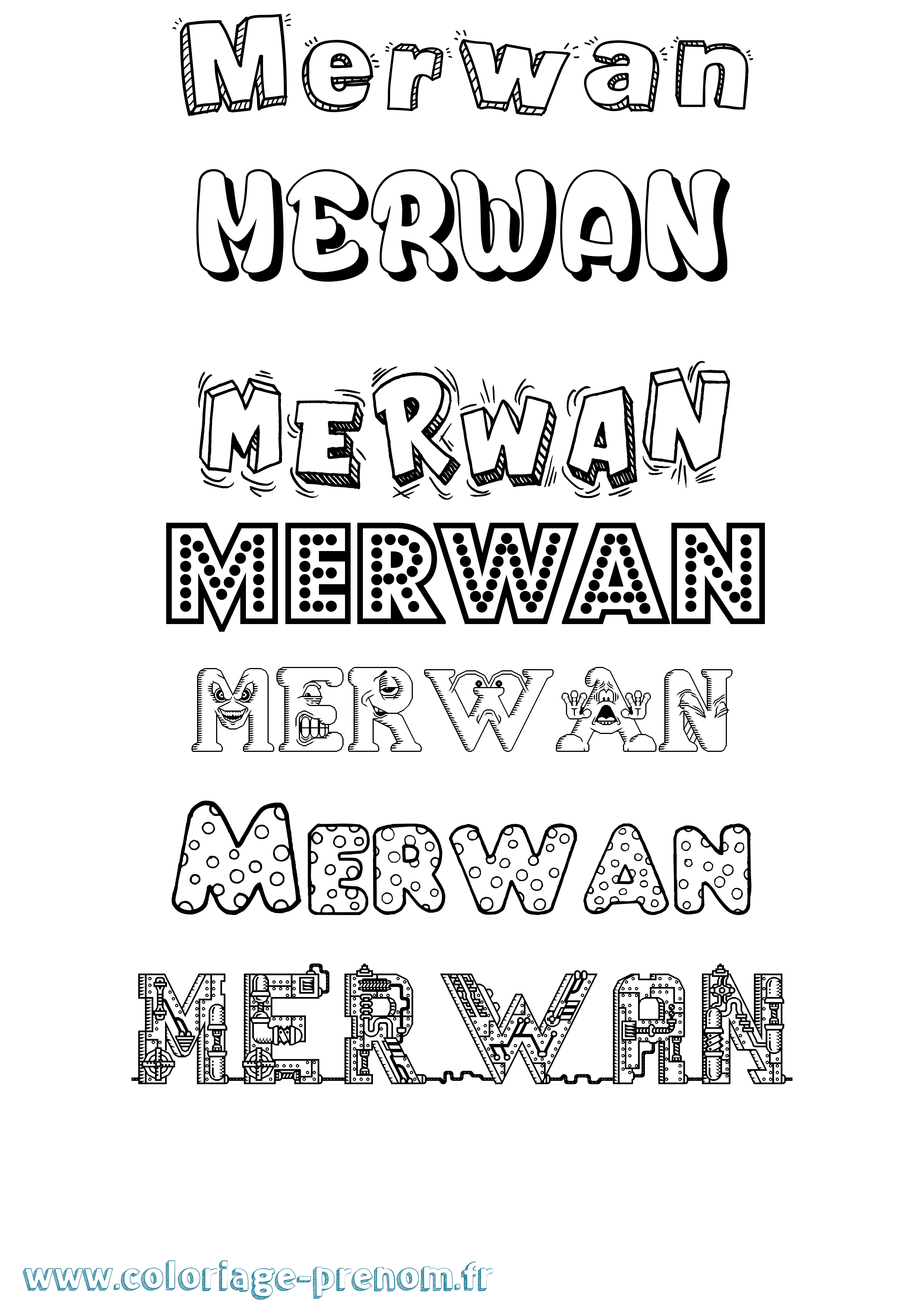 Coloriage prénom Merwan Fun